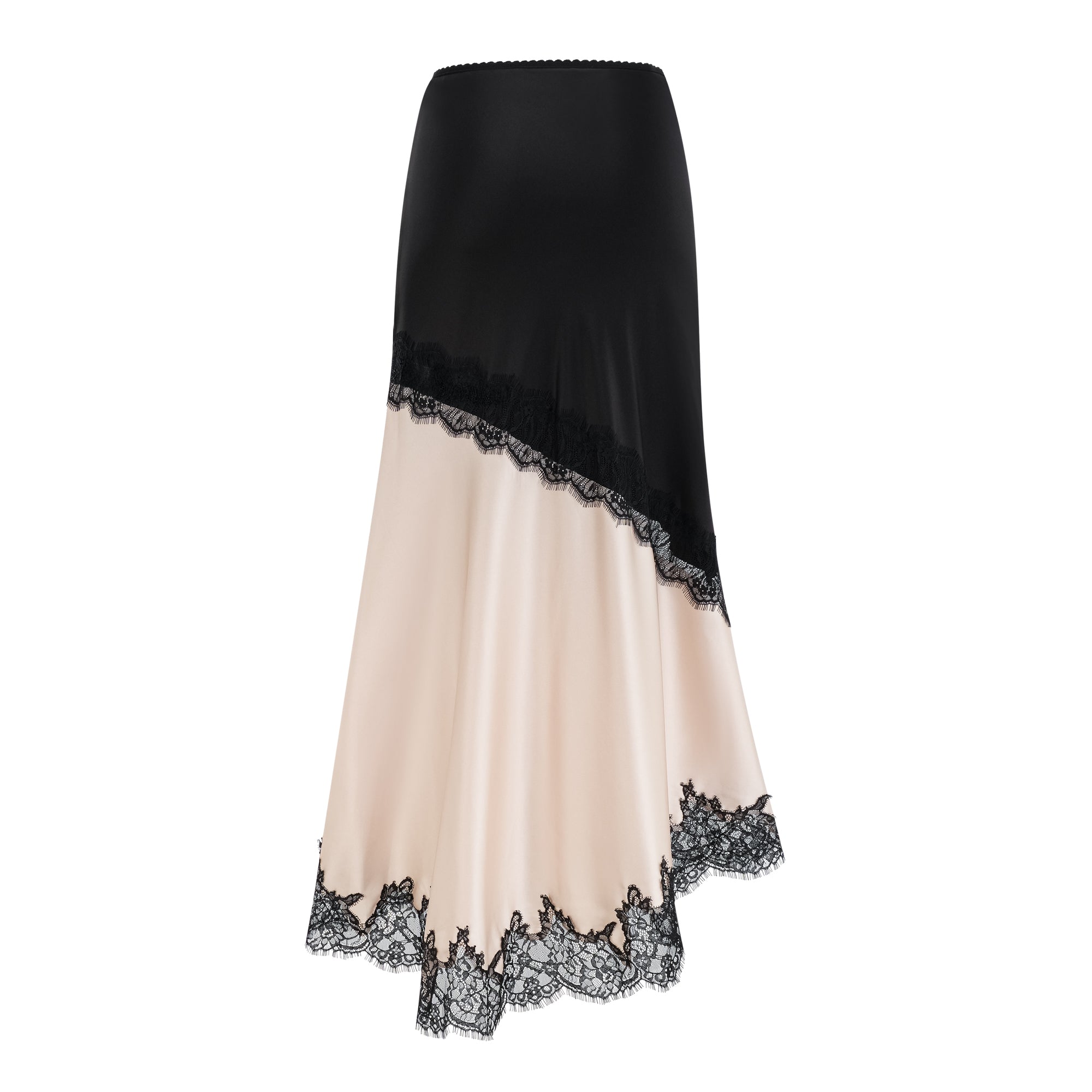 Raphaëlle lace-panel asymmetrical satin skirt