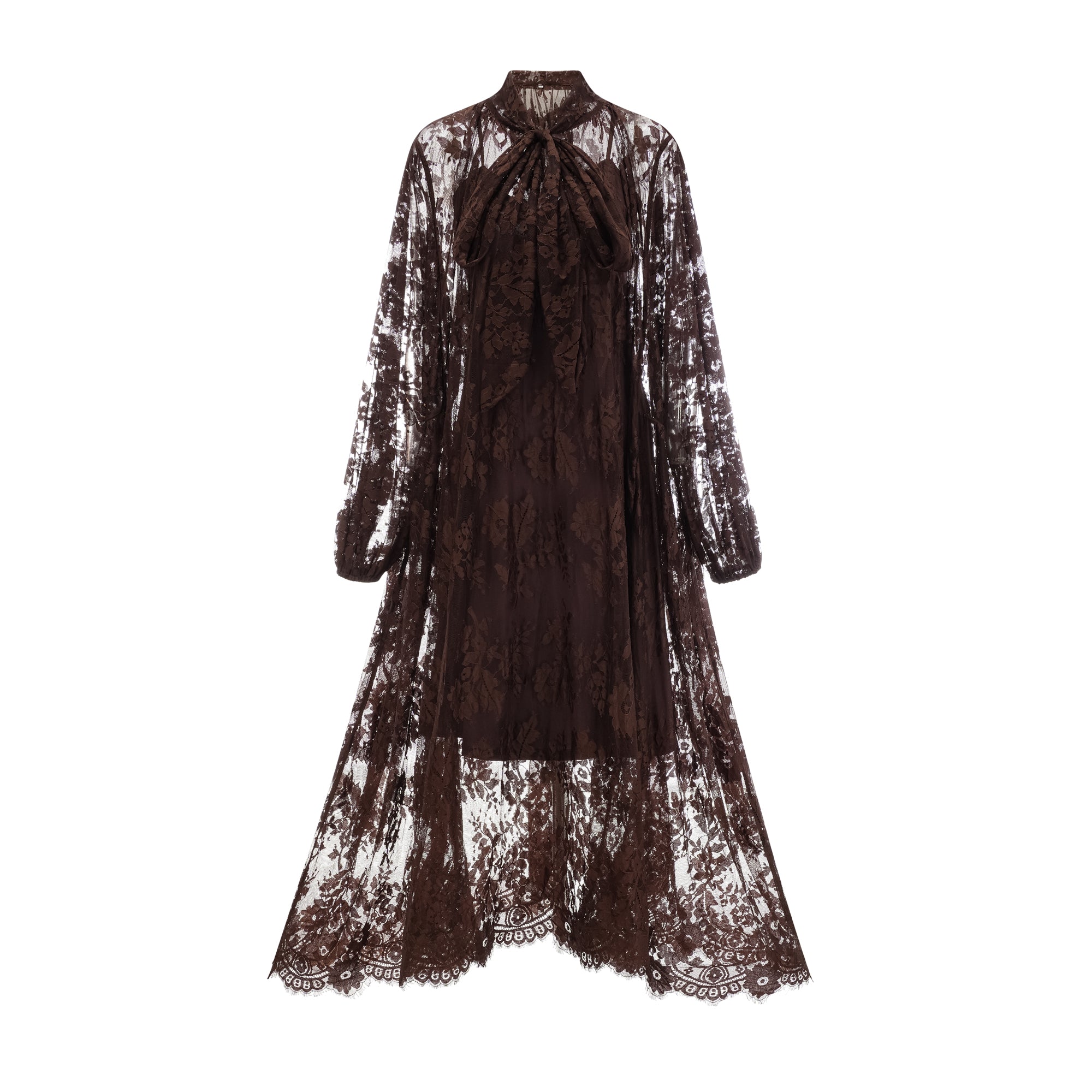 Sylvie brown chantilly-lace flared midi dress