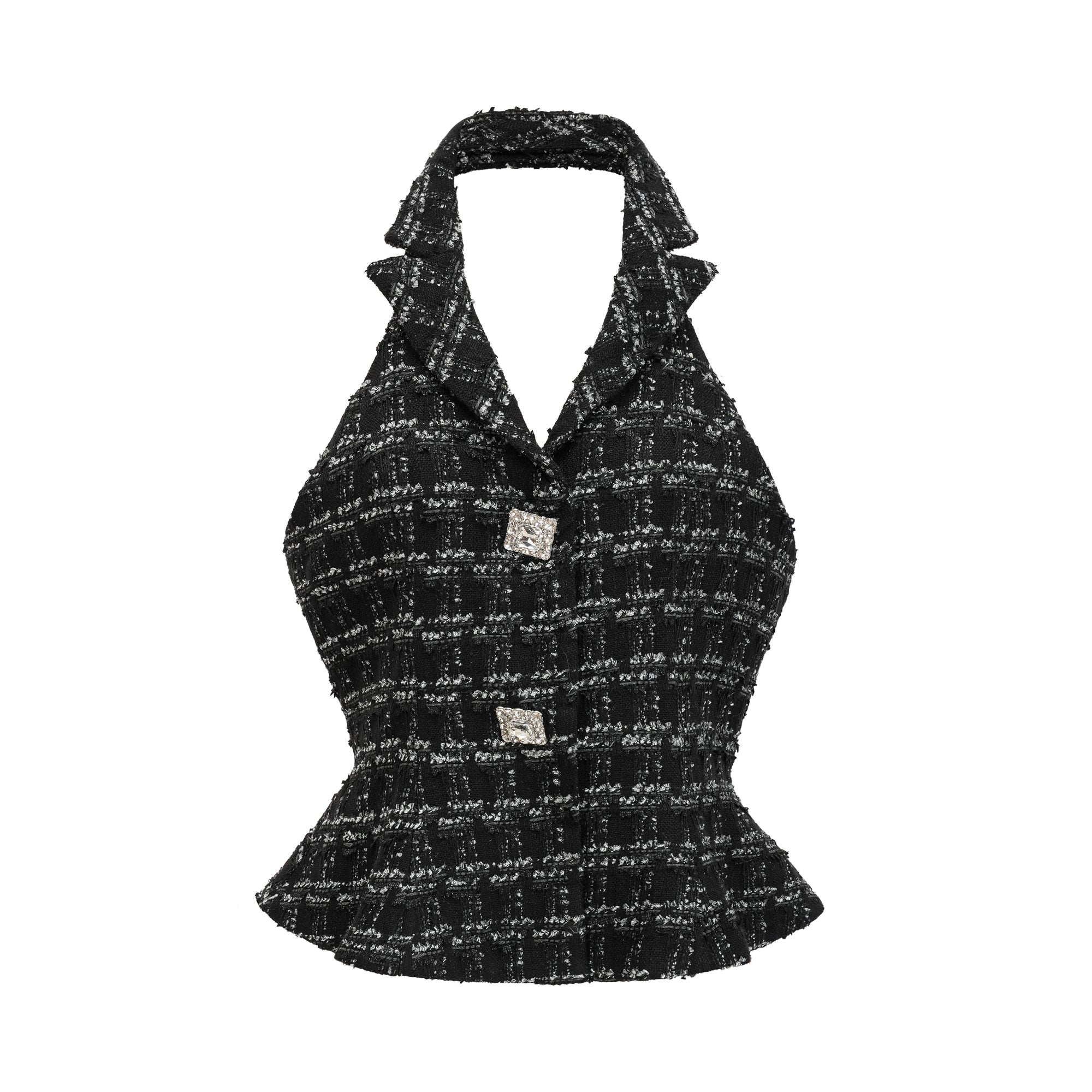 طقم مكون من سترة وتنورة من قماش تويد منقوش باللون الأسود من Axelle