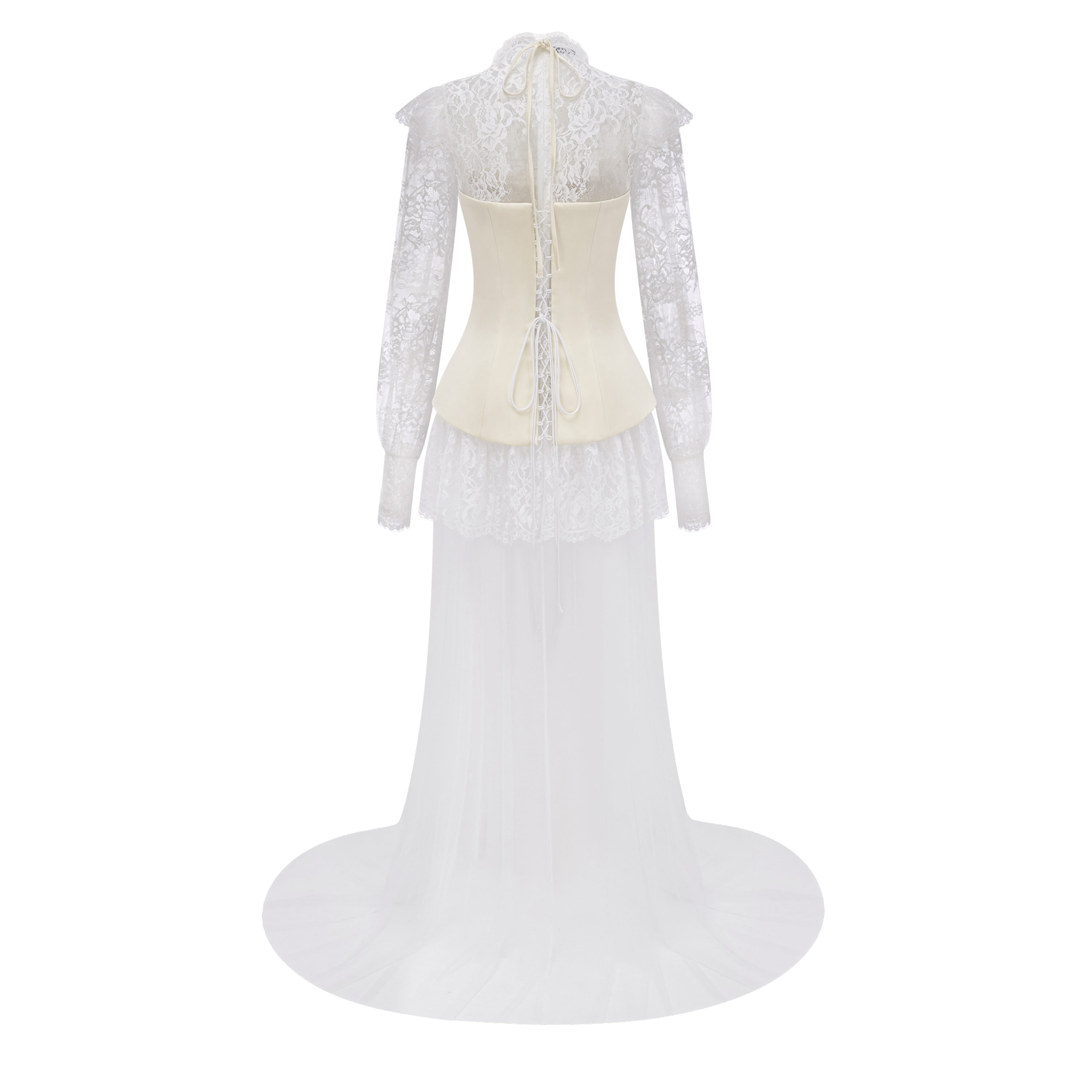 Robe convertible en dentelle blanche à manches longues