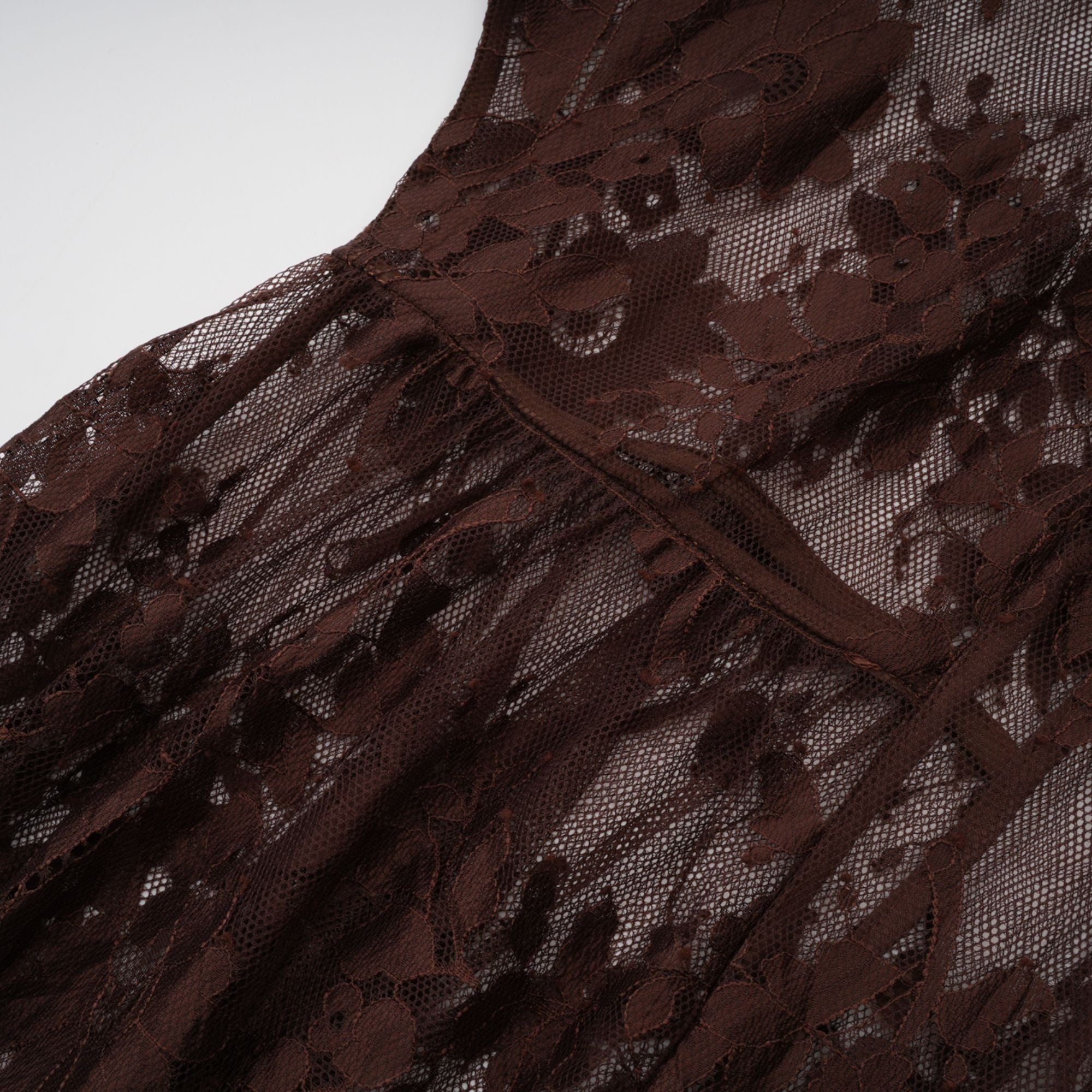 Sylvie brown chantilly-lace flared midi dress