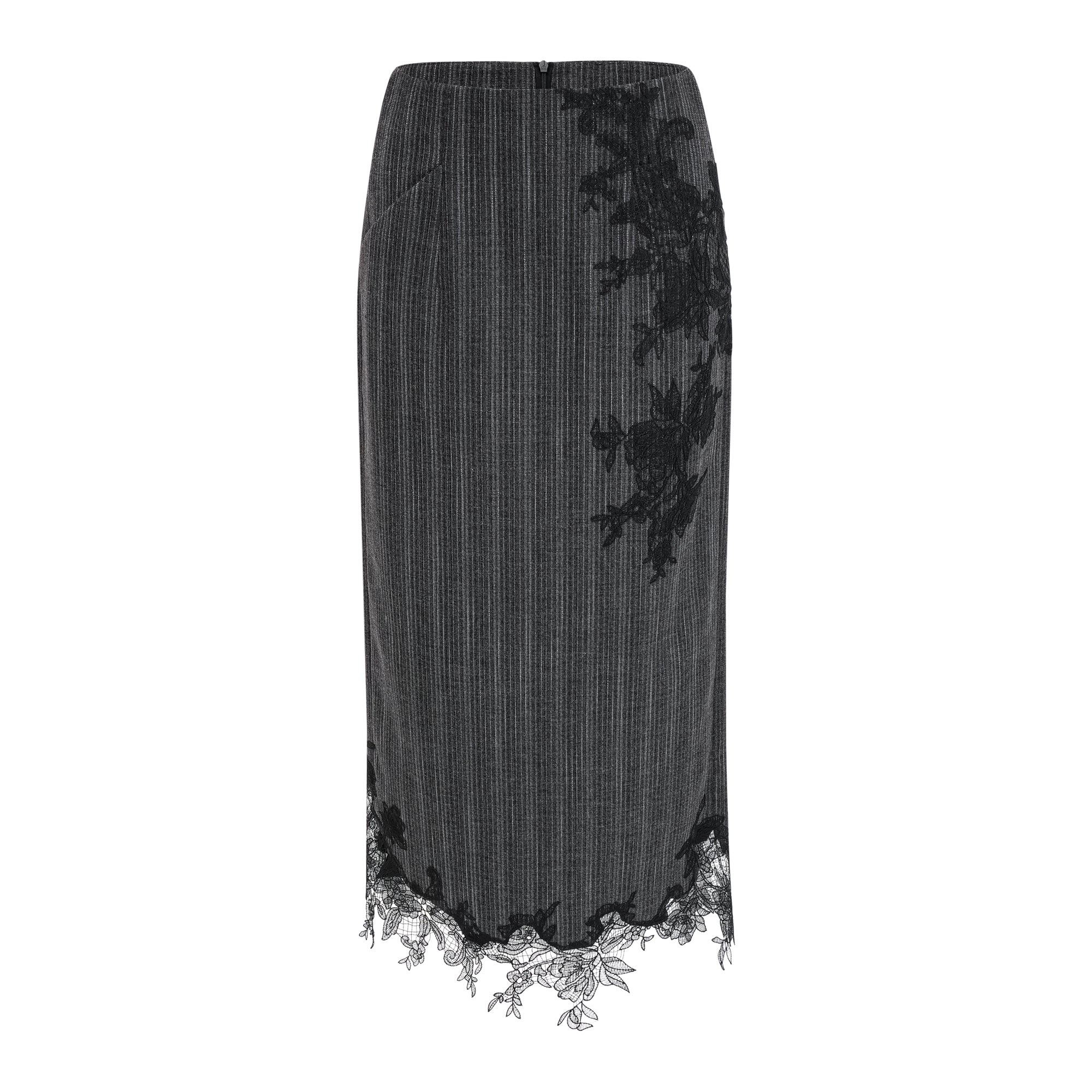 Sidonie – Graues Blazer- und Rockset mit Blumenapplikation und Streifen