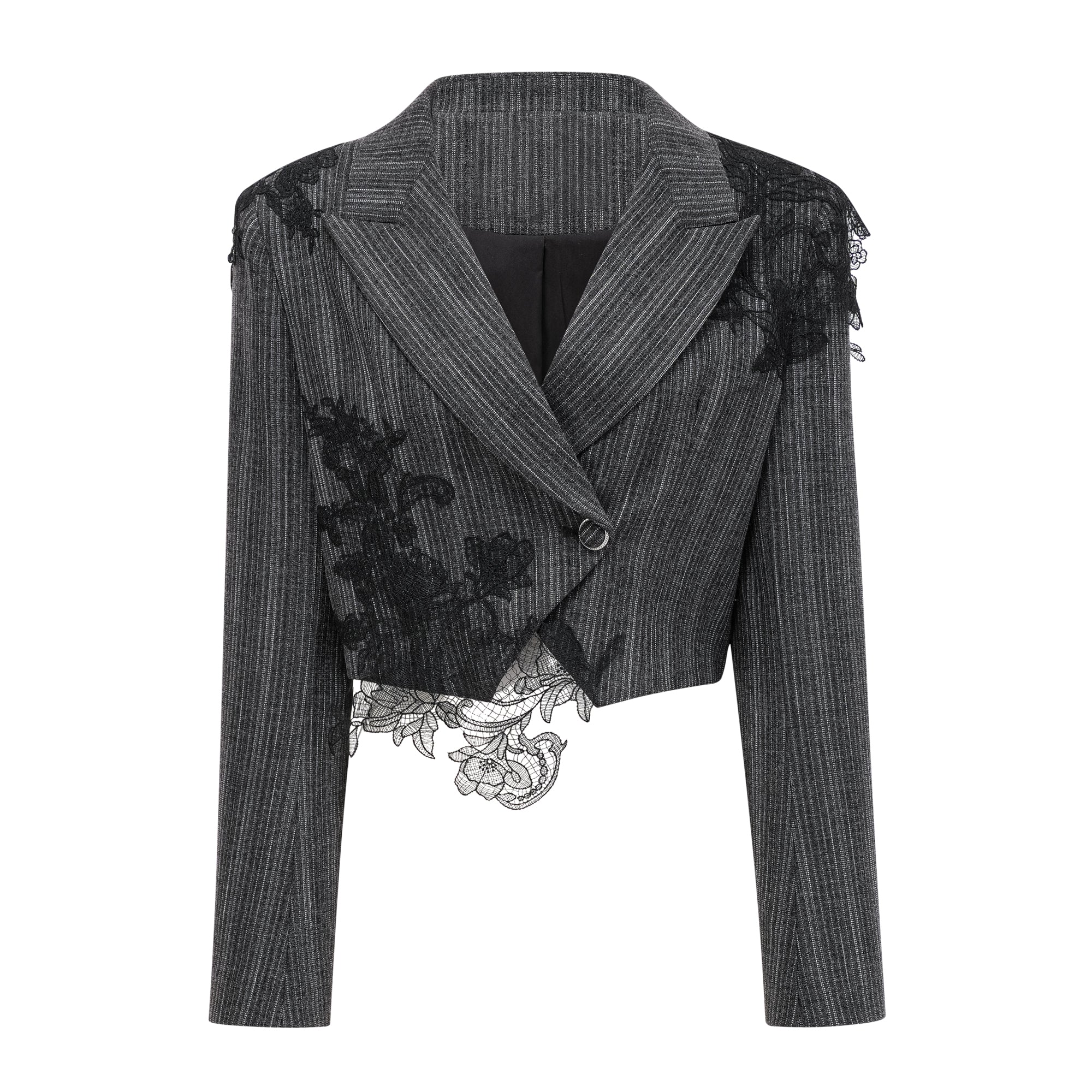 Sidonie – Graues Blazer- und Rockset mit Blumenapplikation und Streifen