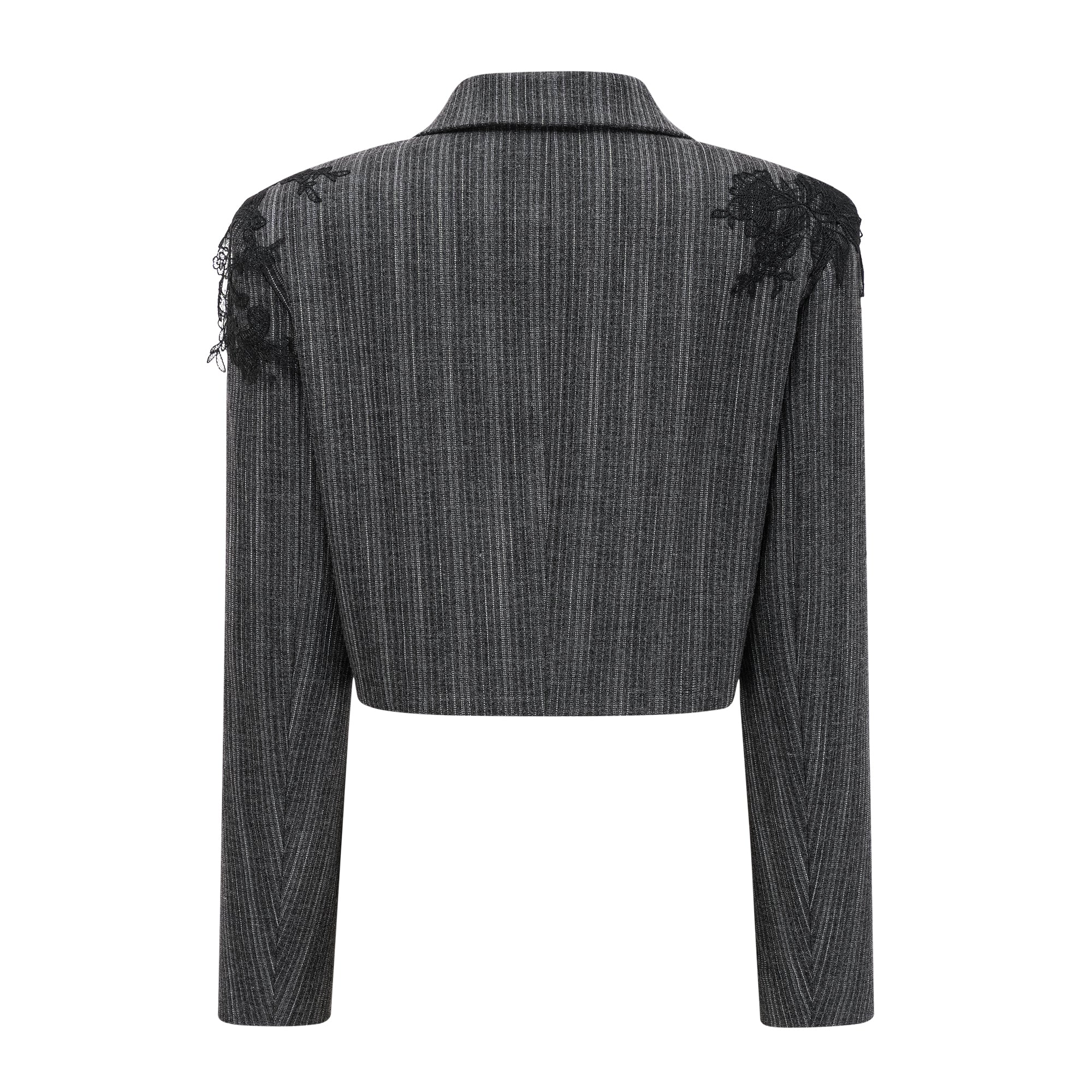 Sidonie – Graues Blazer- und Rockset mit Blumenapplikation und Streifen