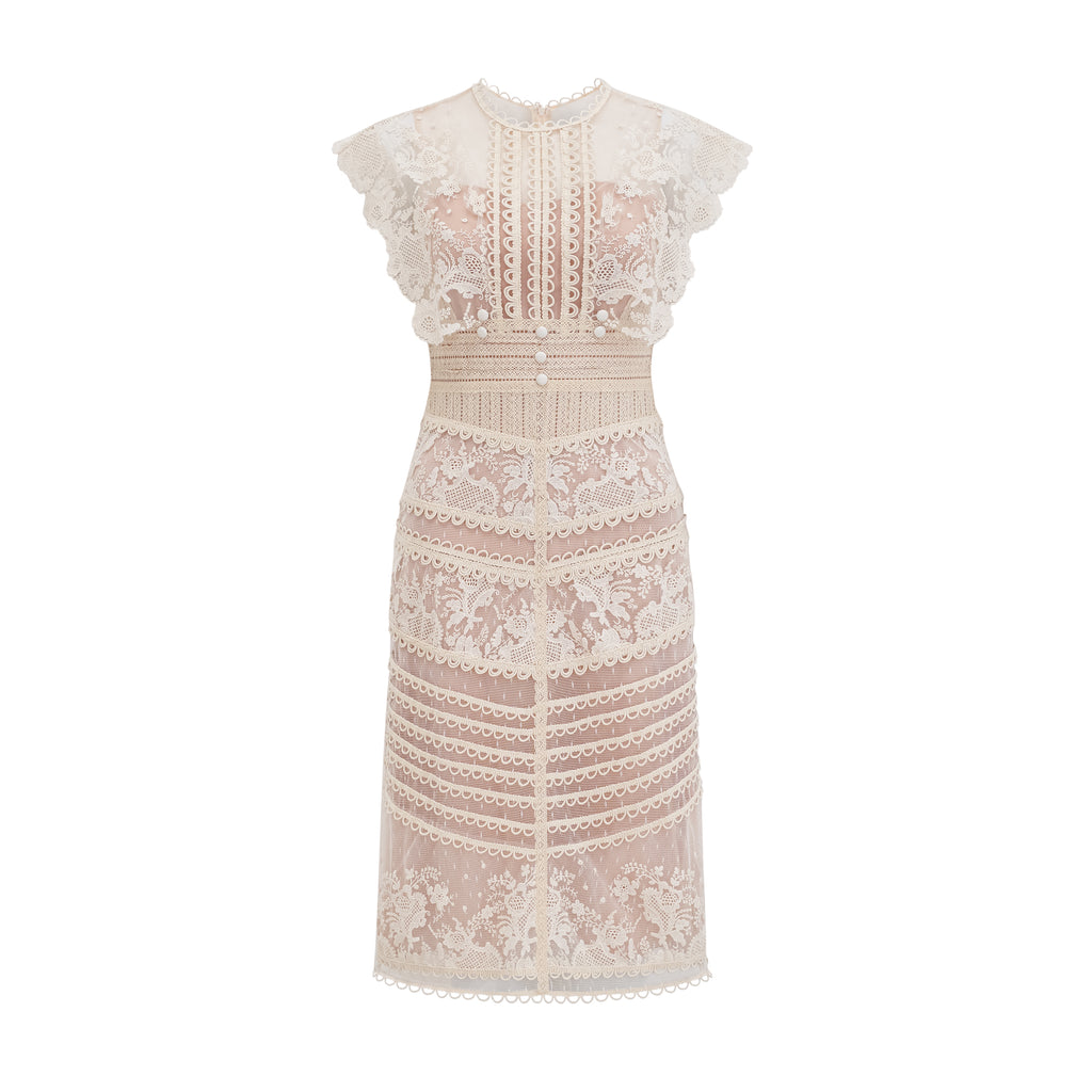 Fleur floral-embroidered lace midi dress in Neutrals main image 0