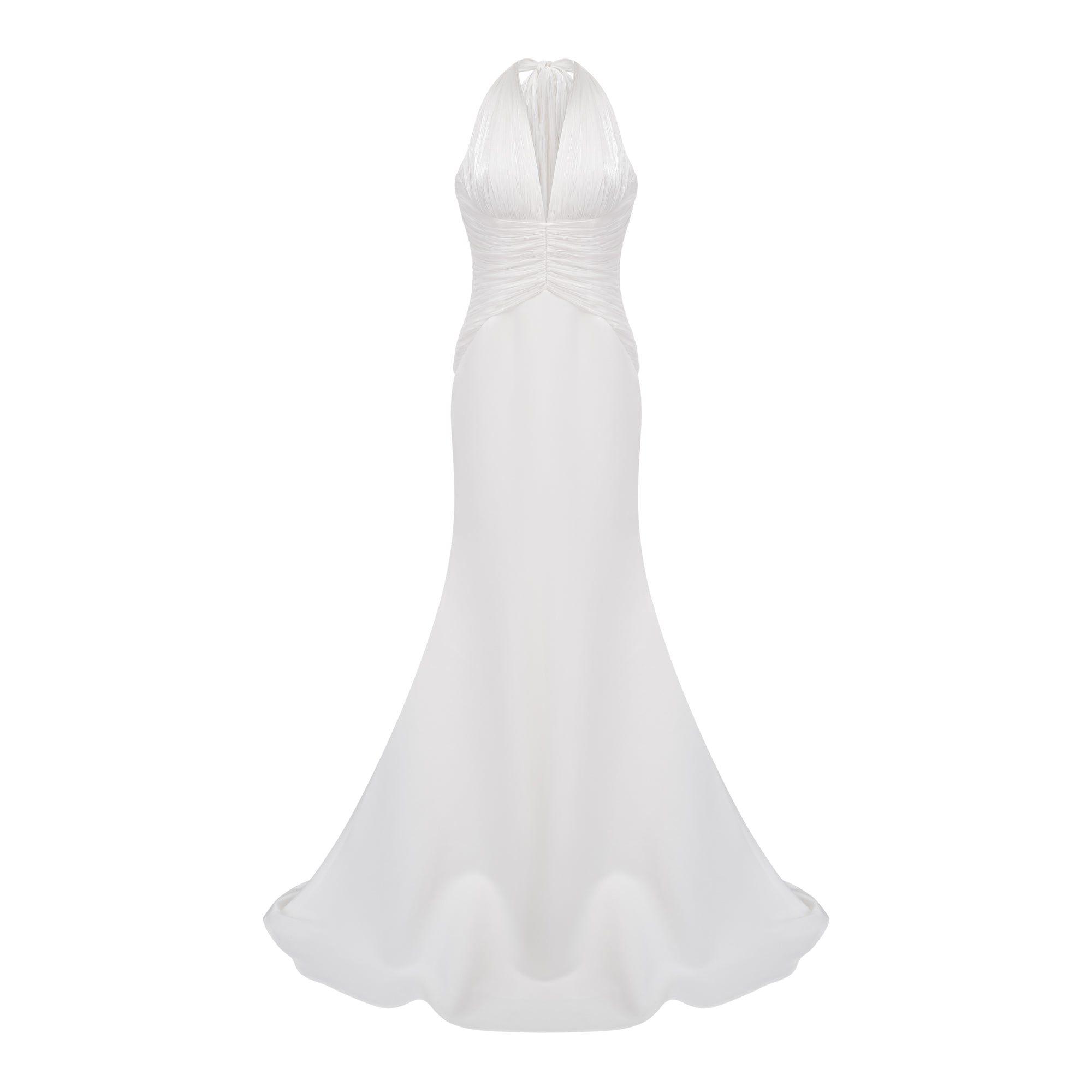 Emmeline White Train Design Gathered Maxi Dress