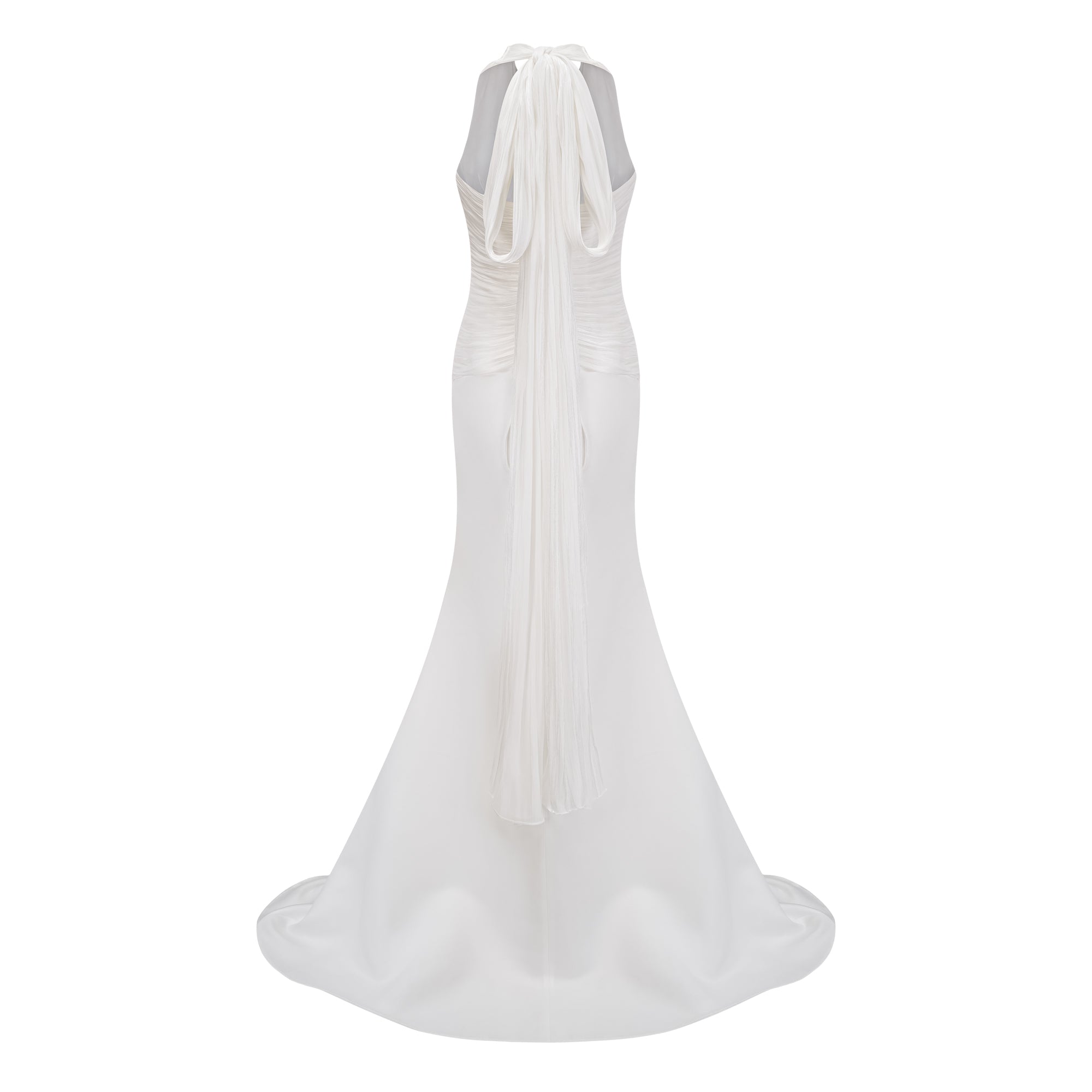 Emmeline White Train Design Gathered Maxi Dress