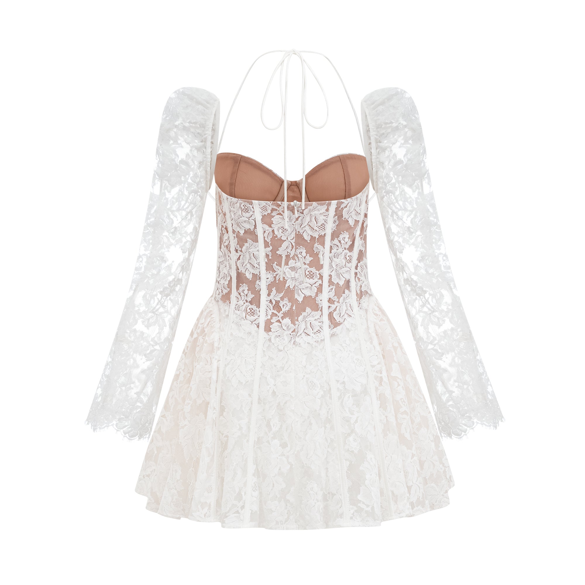 فستان فيفيان قصير من الدانتيل باللون الأبيض