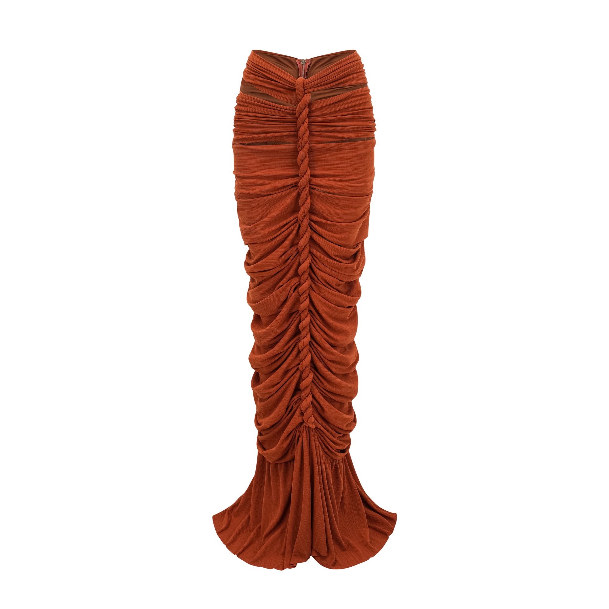 طقم Célestine بني اللون مكون من بلوزة وتنورة متناسقة مقطوعة بشكل ملتوي