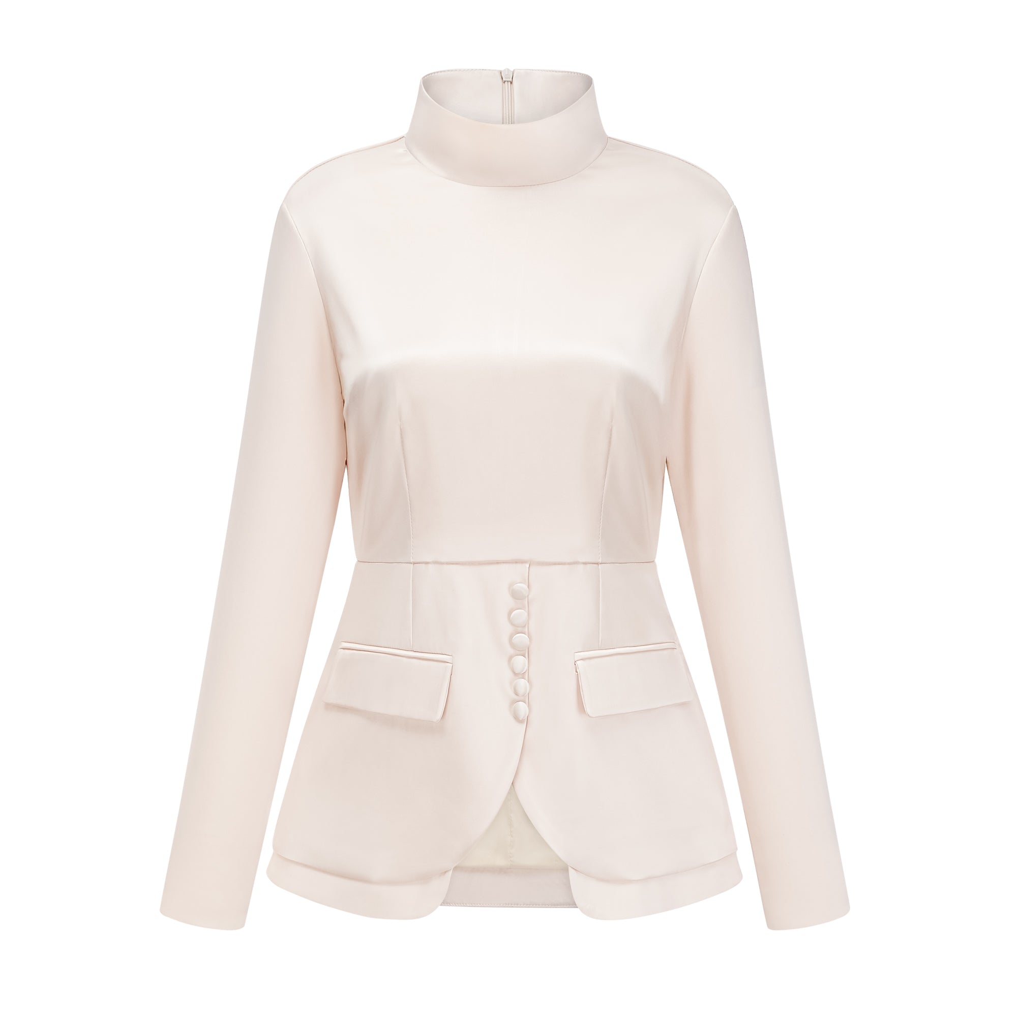 Roxanne Set aus Bluse mit Stehkragen in neutraler Farbe und Meerjungfrauenrock