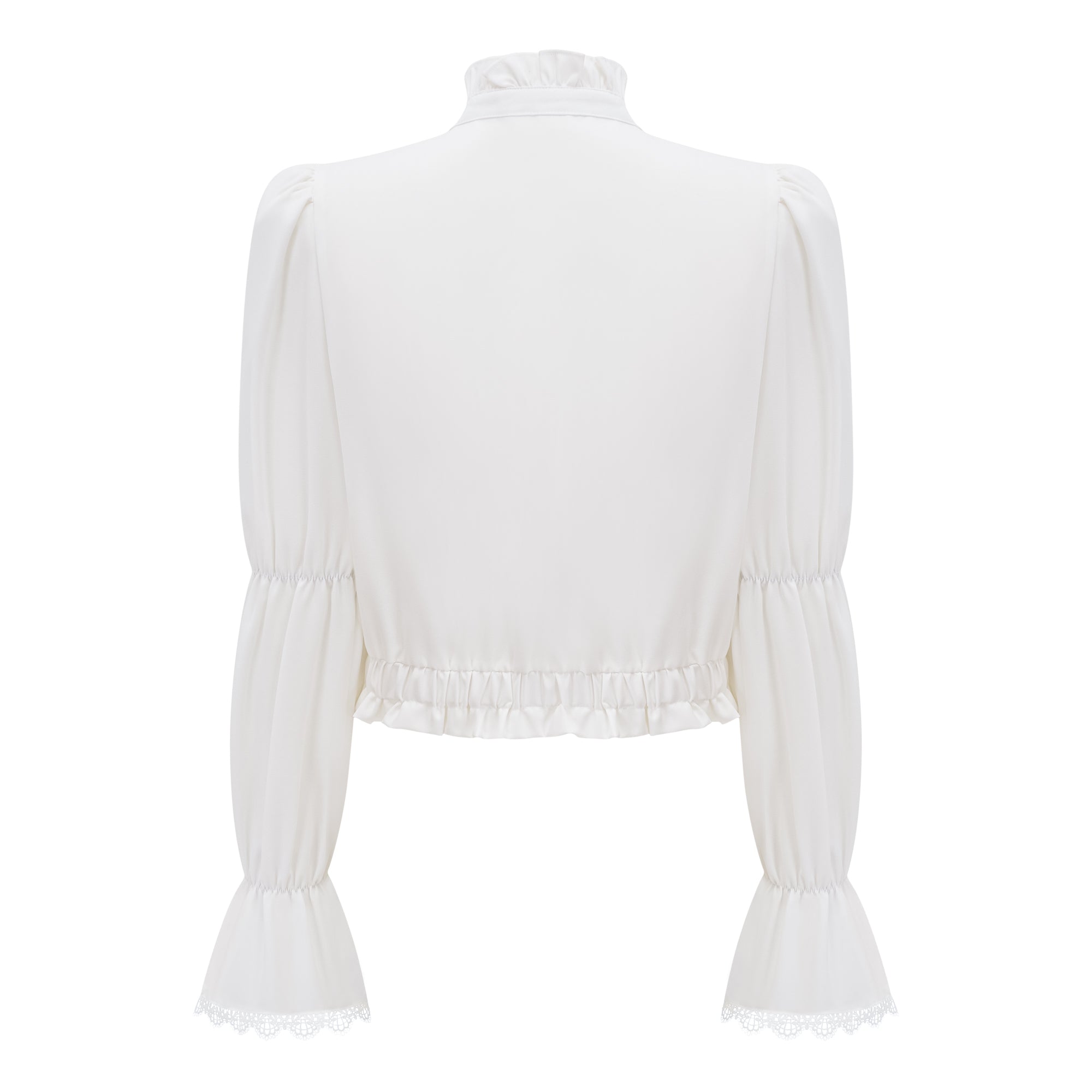Paulette white bowknot shirred-panel ruffled shirt