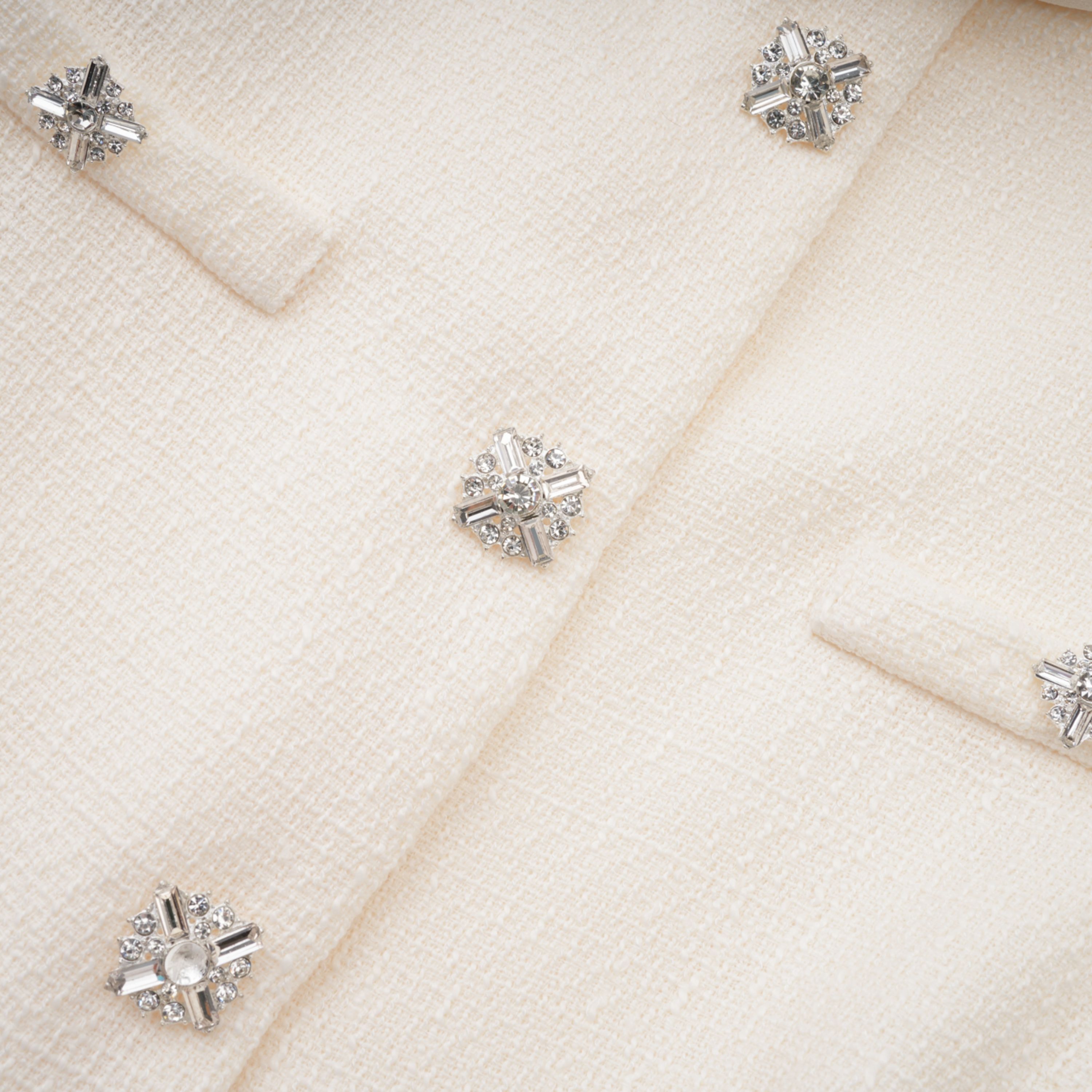 Regina White Crystal Embellished Tweed Mini Dress