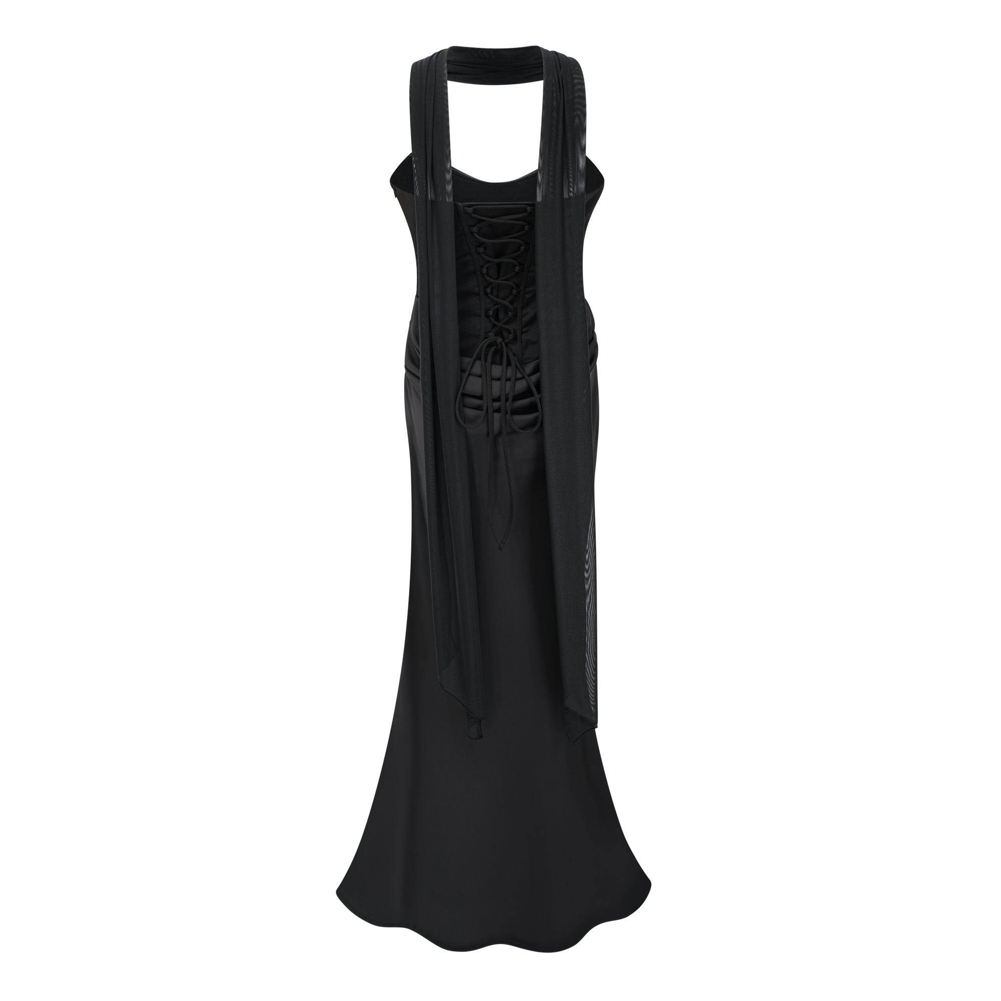 Berit Black Scarf Off Shoulder Ruched Maxi Dress