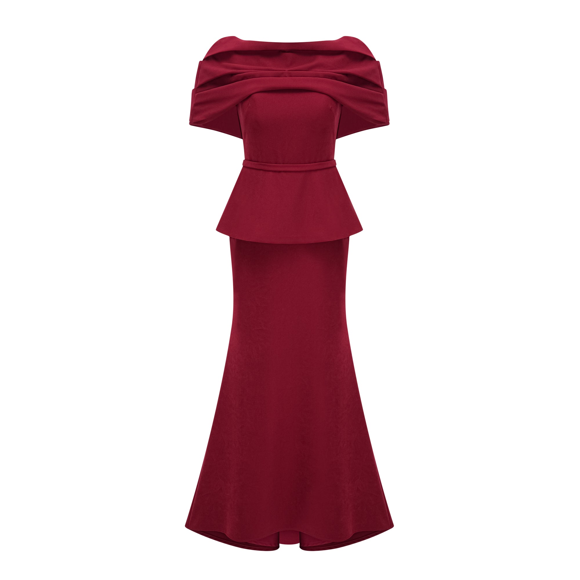 فستان طويل بياقة شال مزينة بزخارف حمراء من Lauren