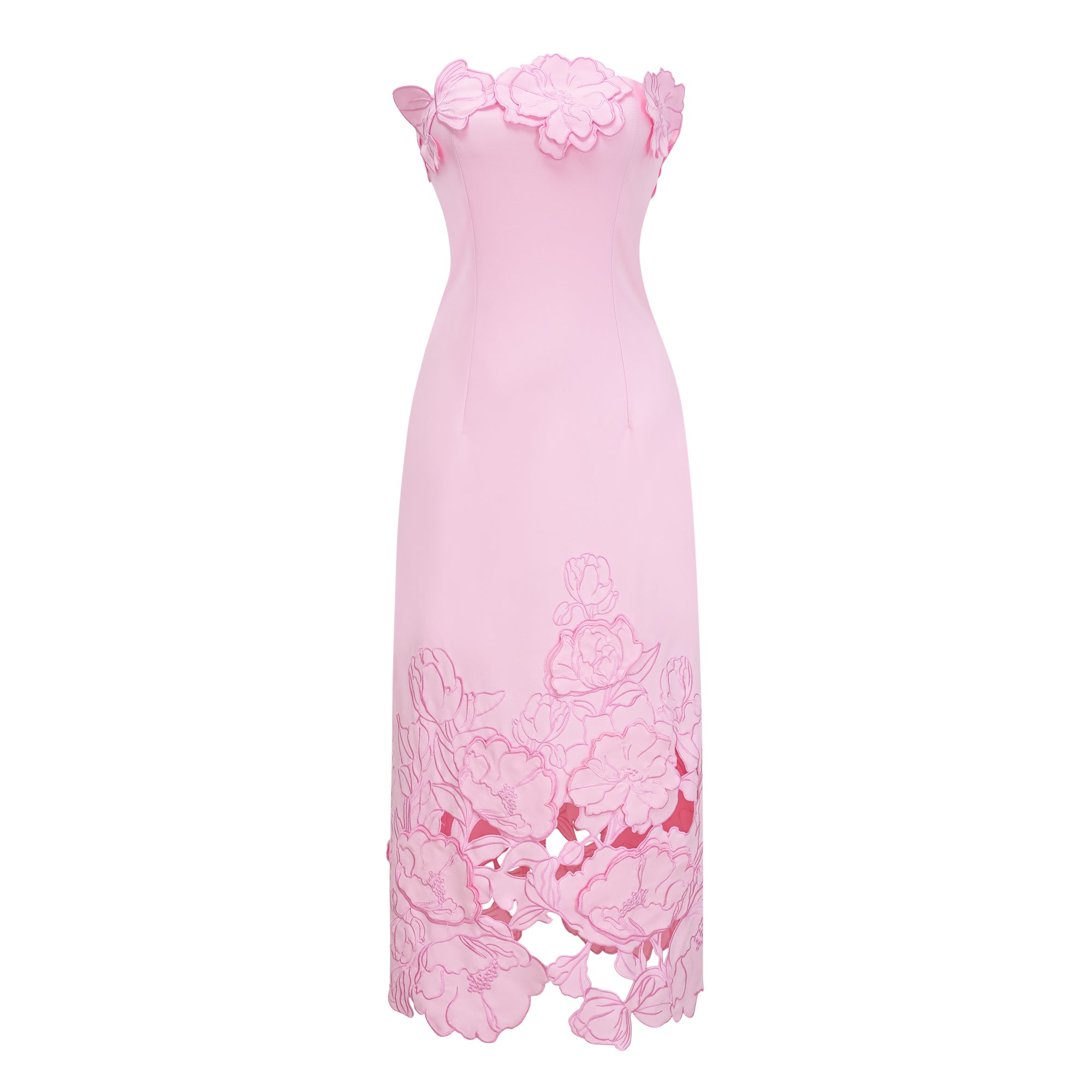 Inga Pink Strapless Floral Embroidered Maxi Dress
