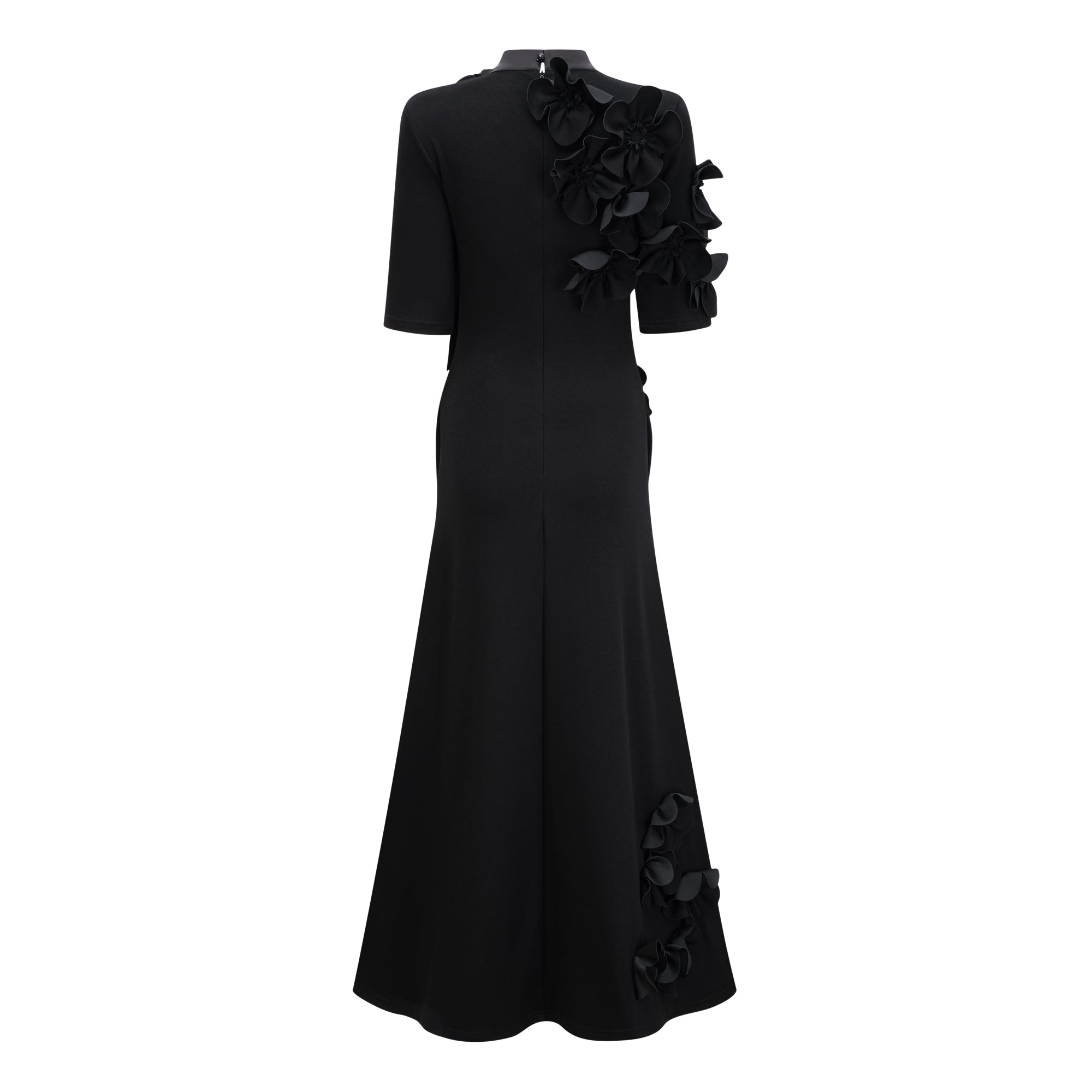 Isidora Black Bowknot Floral Appliqué Maxi Dress