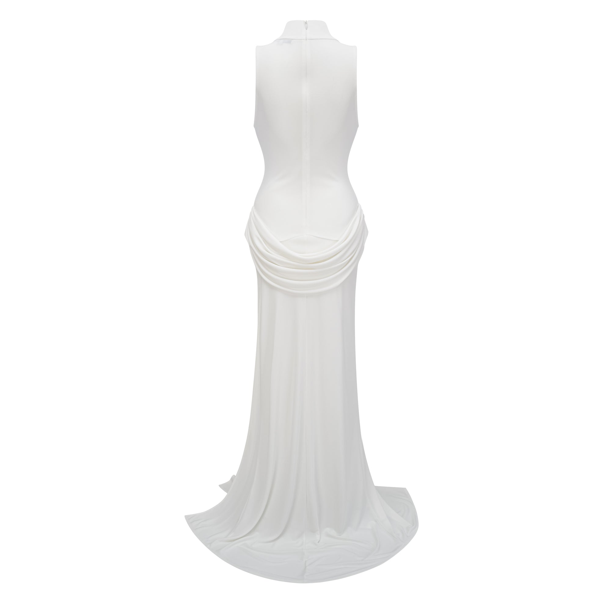 Mystérieuse – Drapiertes Maxikleid mit Rollkragen in Weiß