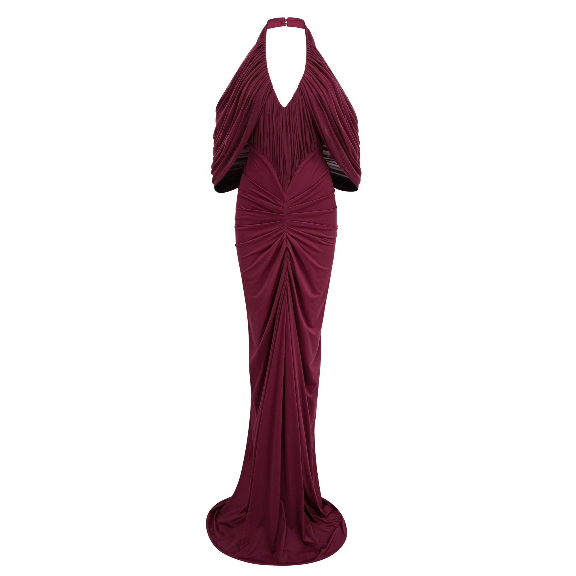 Eléa Red Cold Shoulder Draped Maxi Dress