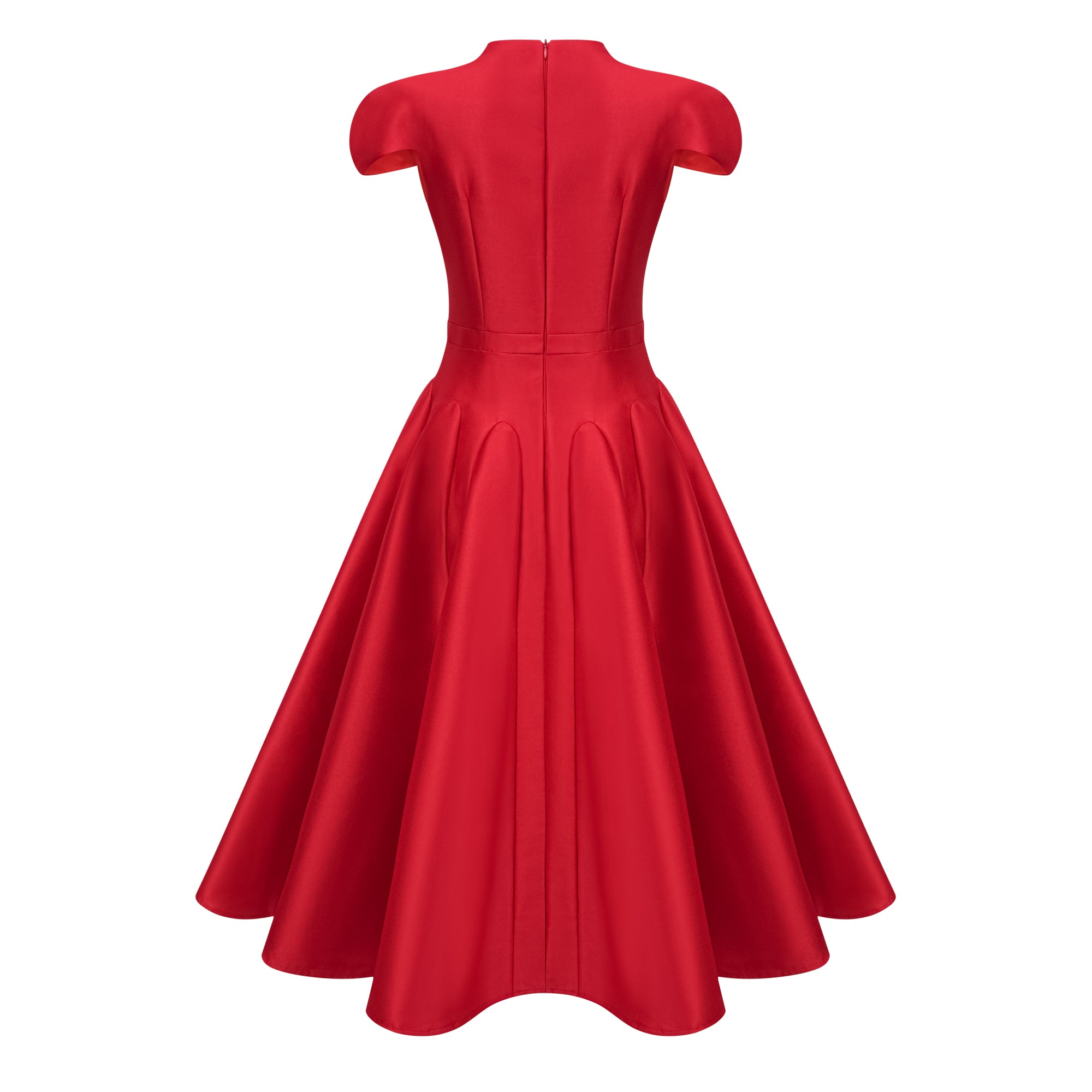 Aventin Red Godet Design Midi Dress