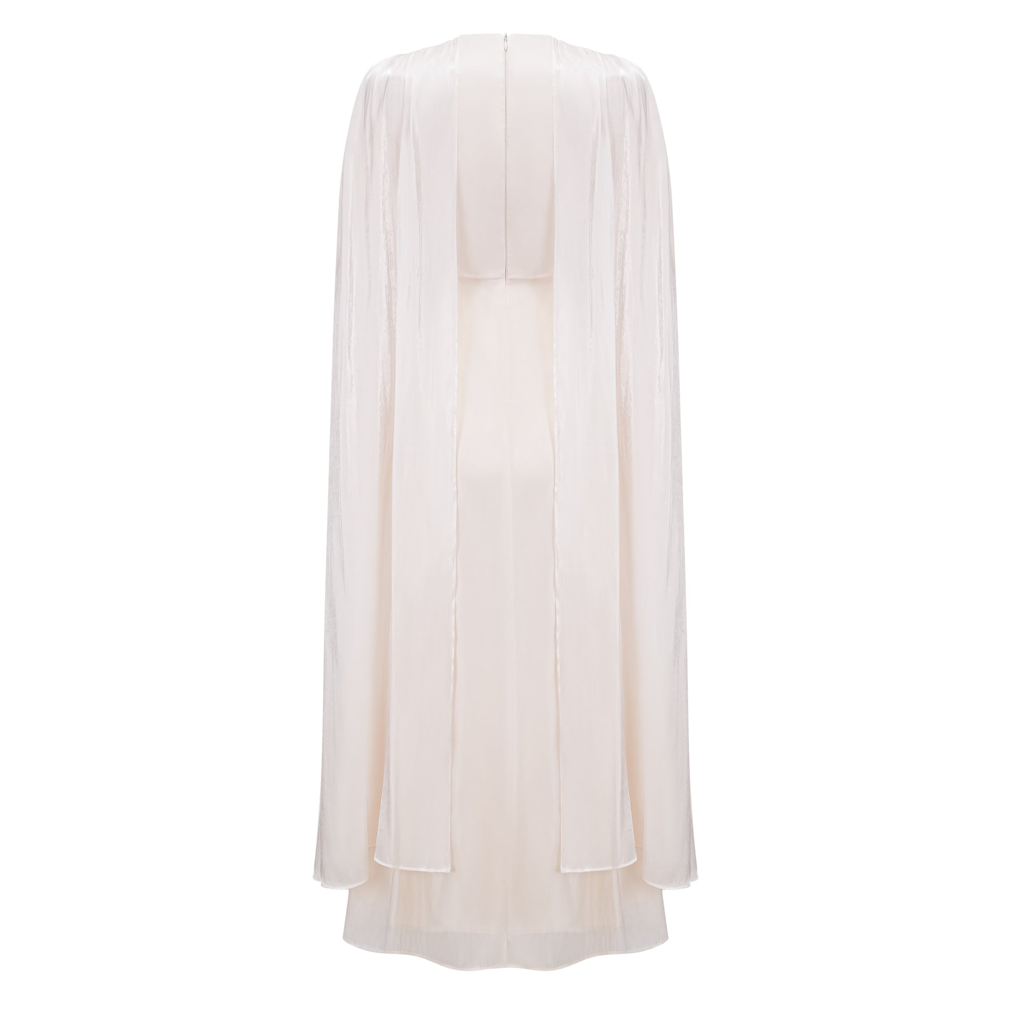 Hege Cream Glossy Ruched Cape Maxi Dress