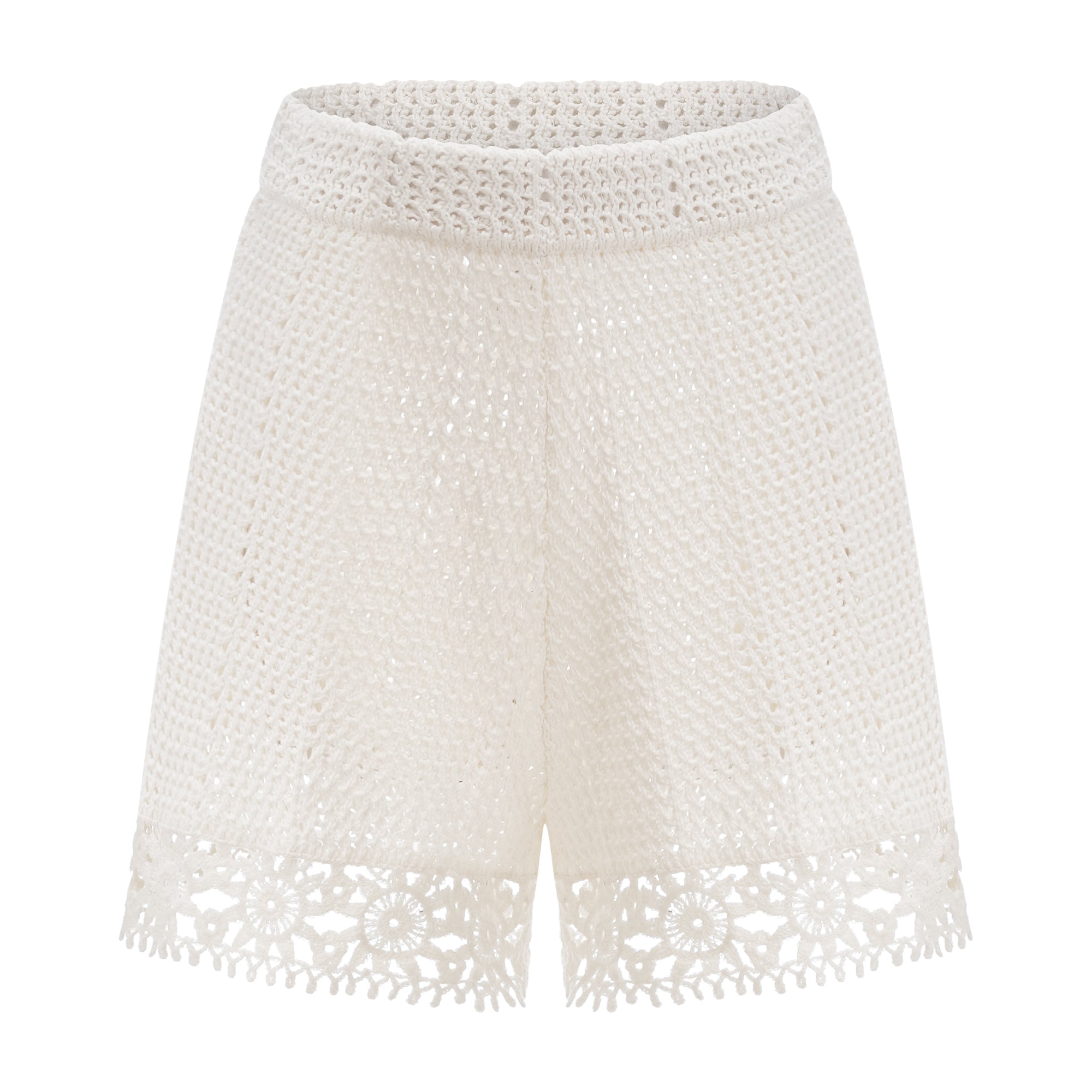 Gisèle White Floral Appliqué Crochet Knit Two-Piece Top and Shorts Set (Final Sale-US Only)