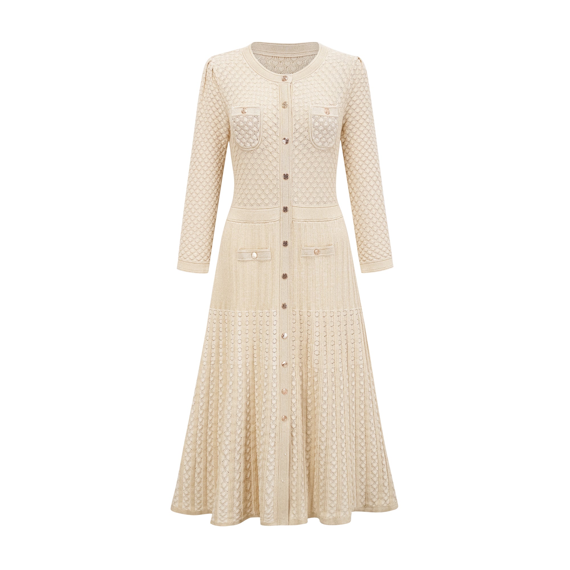 Élodie knitted long-sleeve midi dress in Neutrals