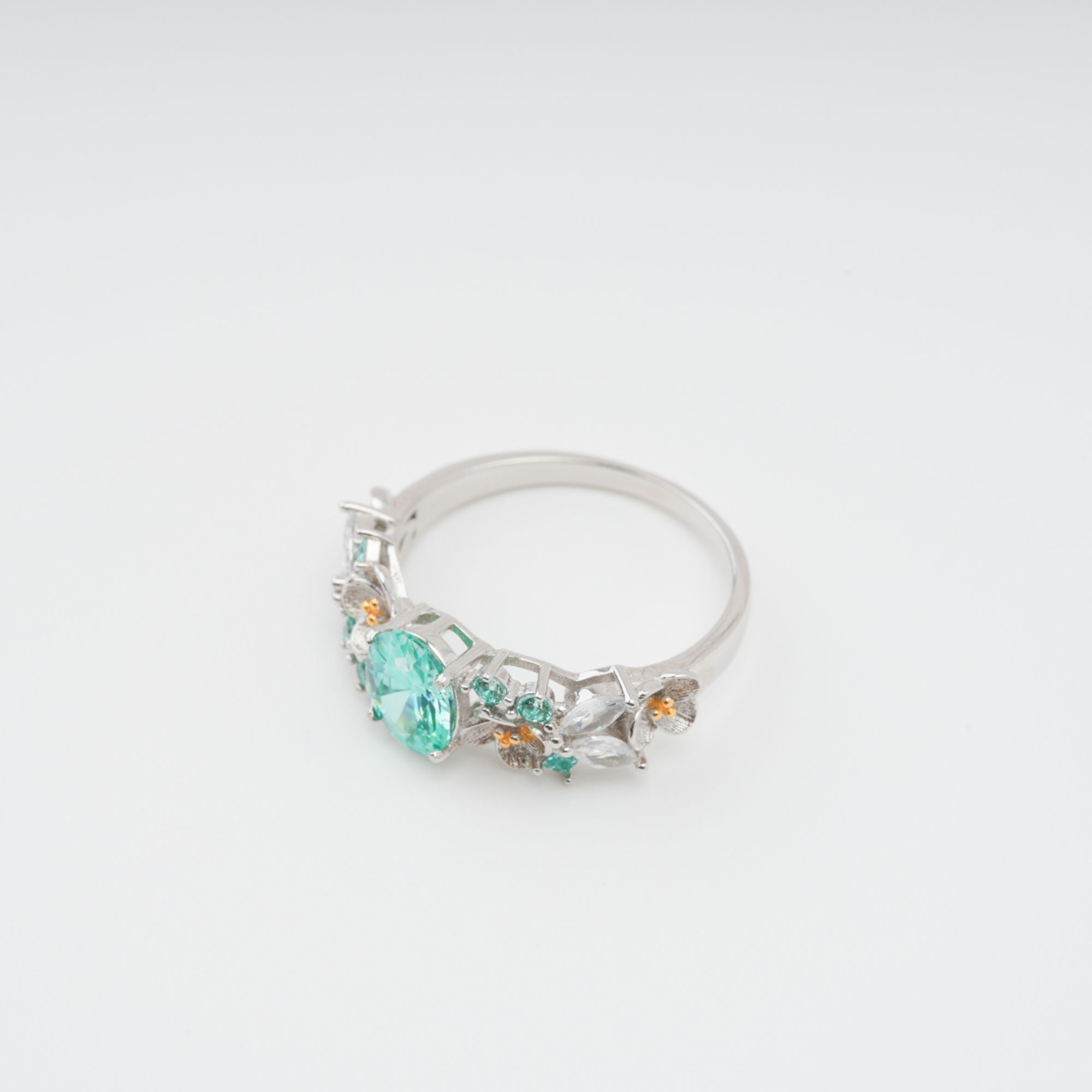 Ardelle Green Crystal Embellished Sterling Silver Ring