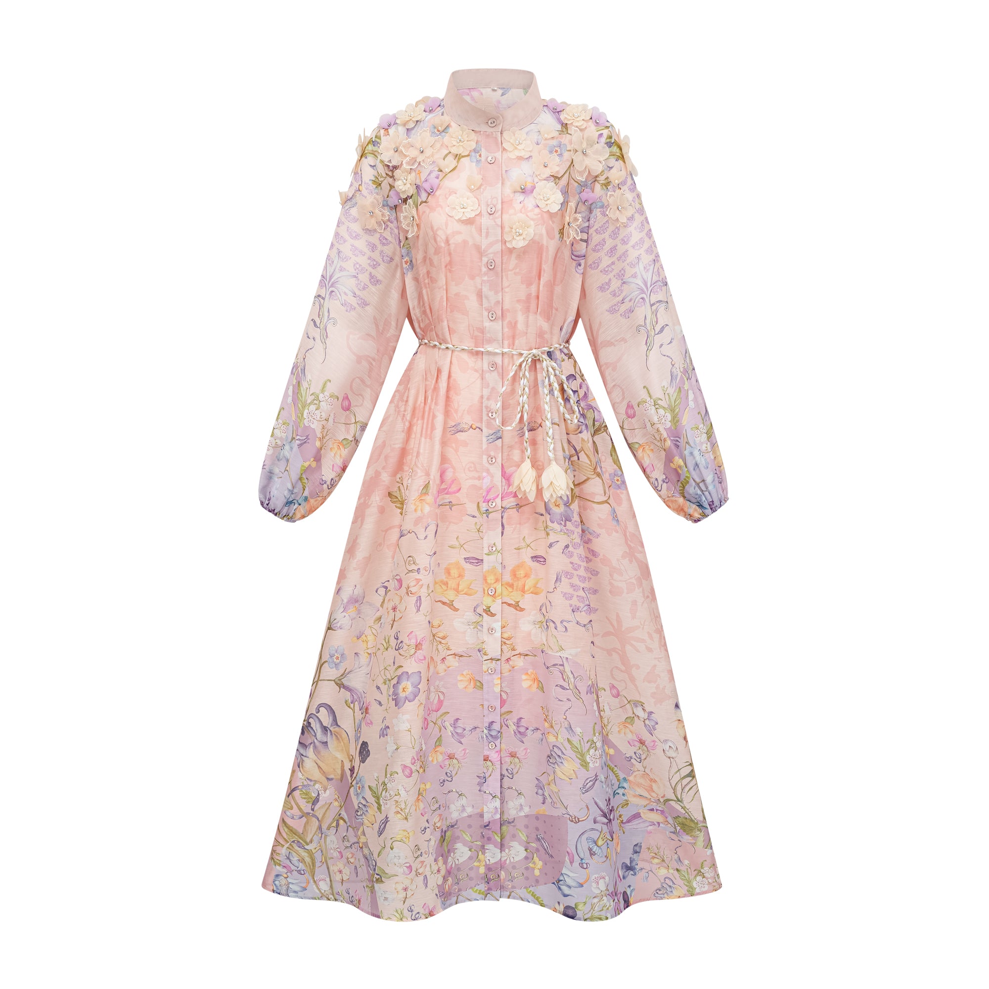 فستان دلفين ماكسي بطبعة زهور وردية