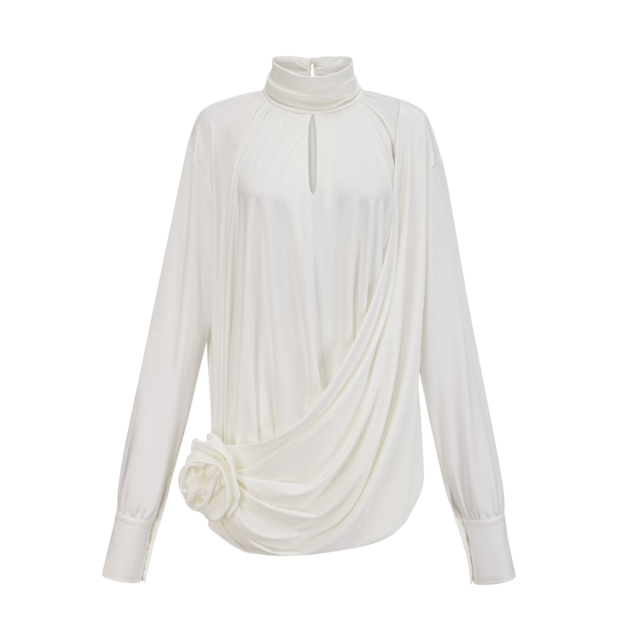 فستان مايفا القصير المزين بالزهور الصناعية باللون الأبيض