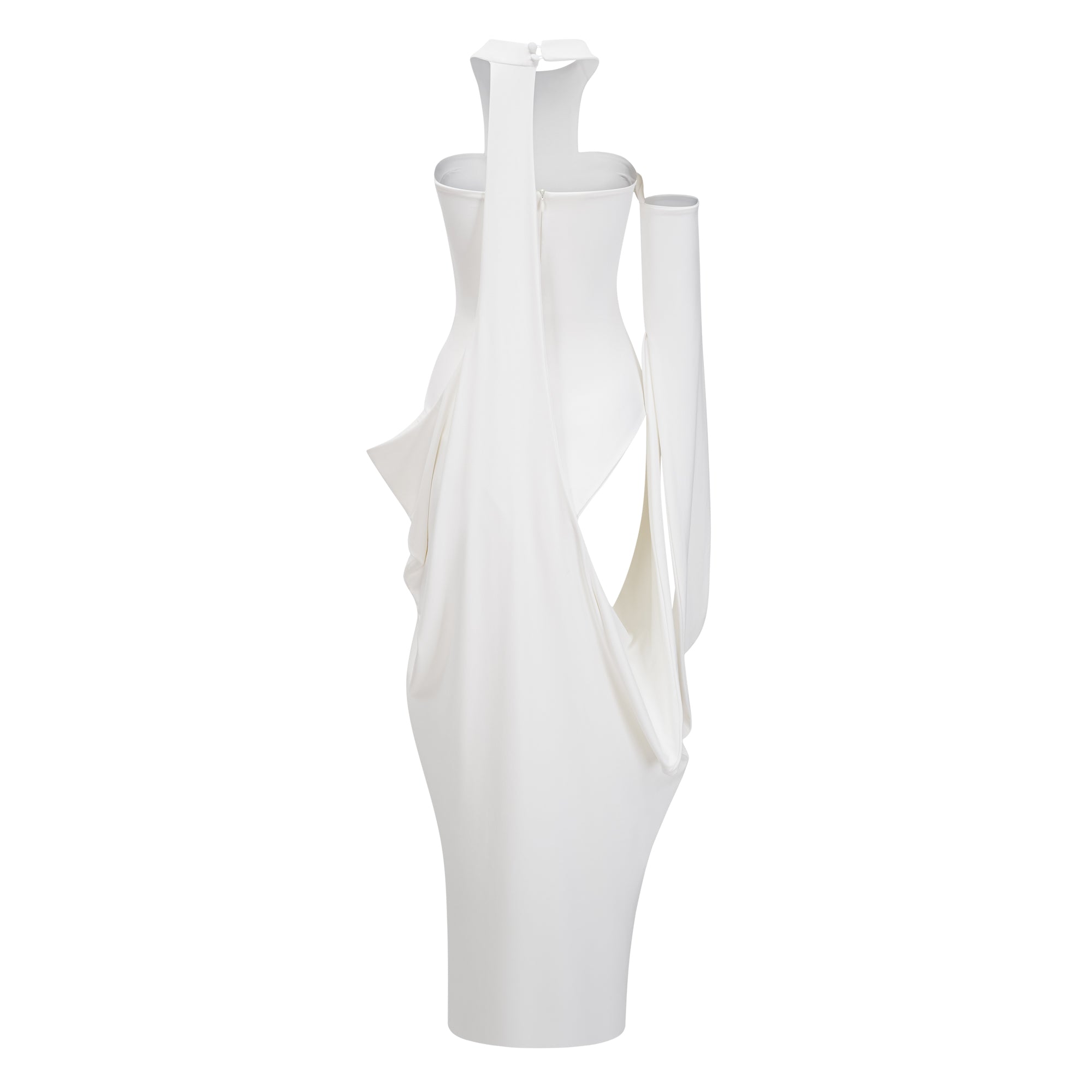 White Halter Neck Draped Maxi Dress