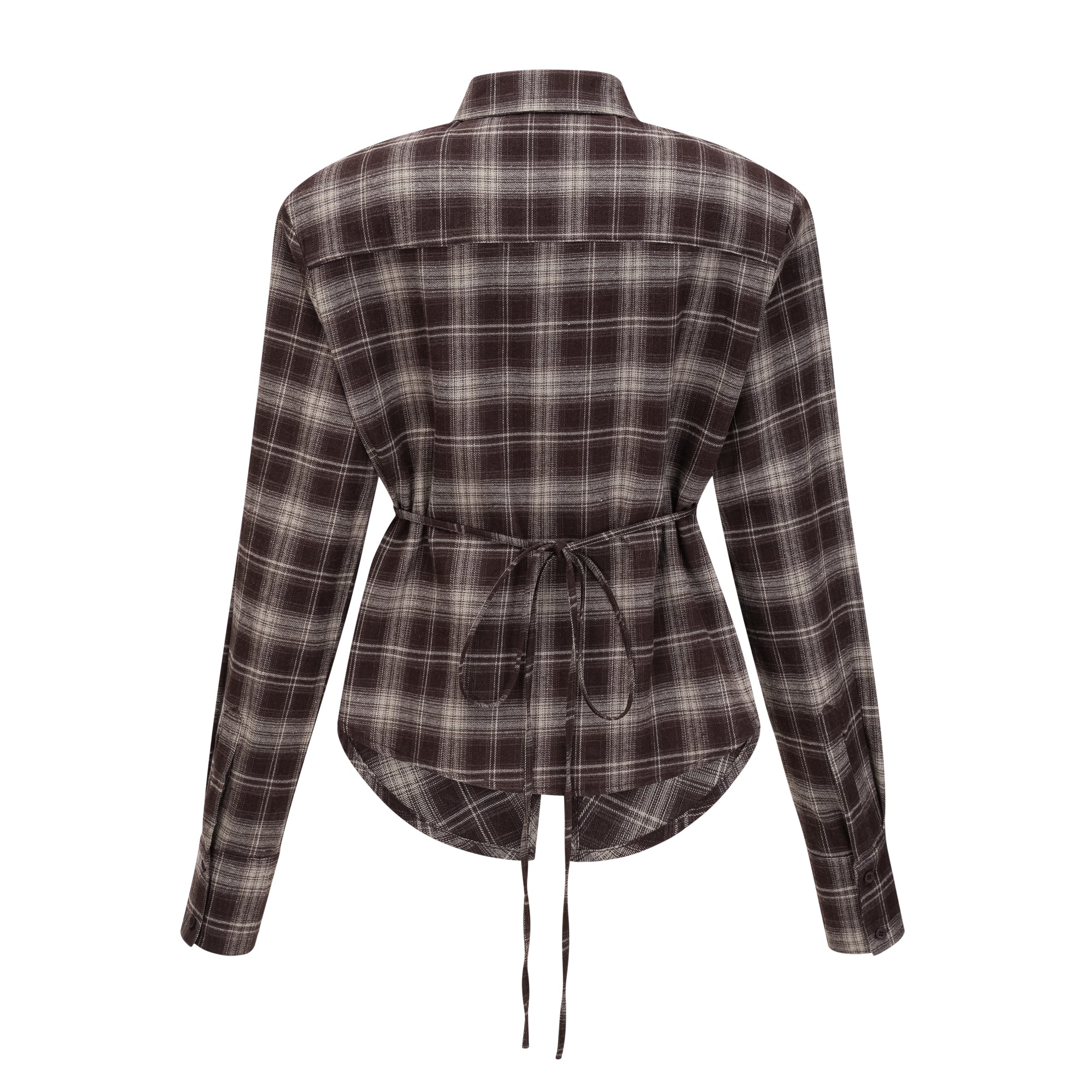 Amber Brown Plaid Tailored Cutout Blouse