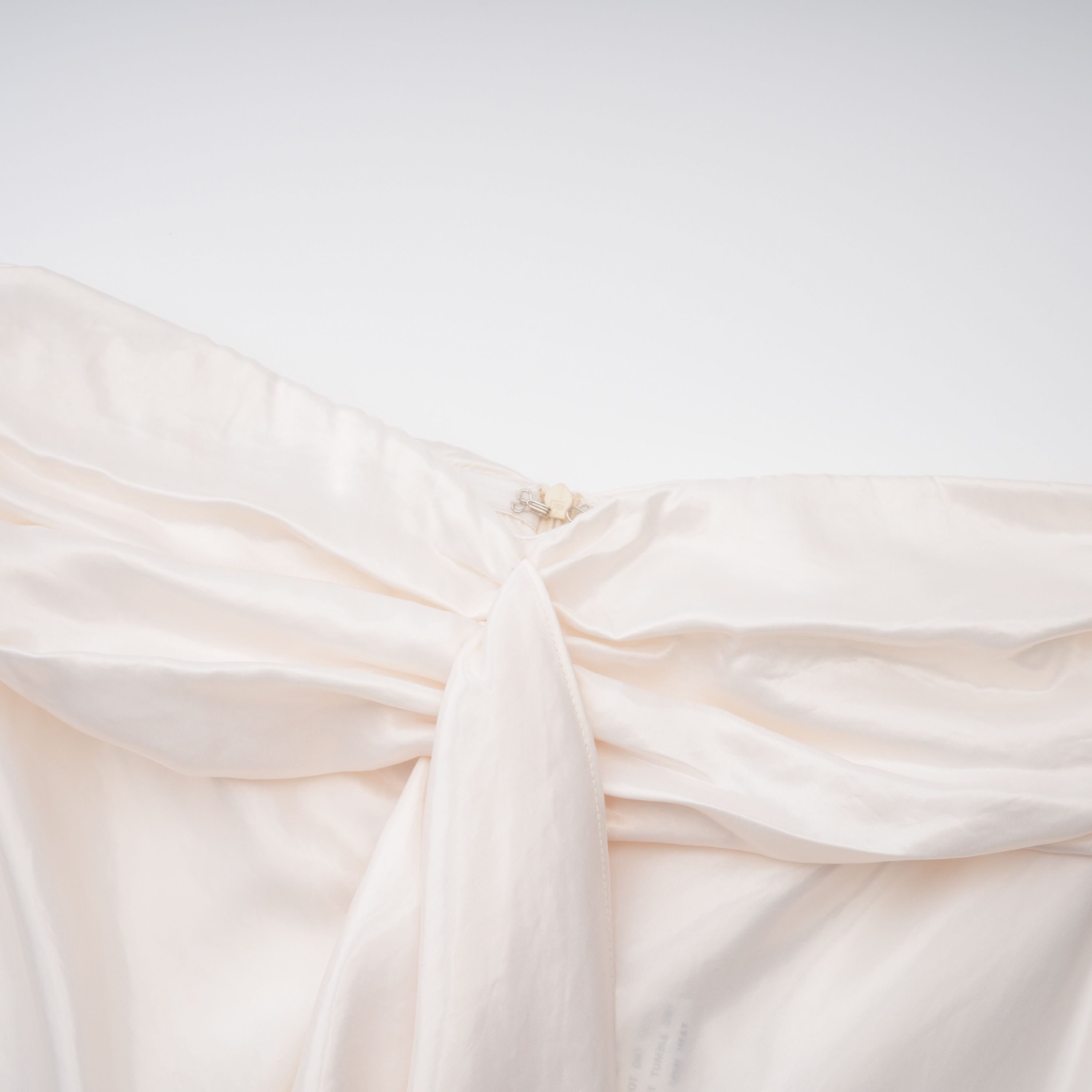 Lilla Beige Strapless Ruffled Satin Maxi Dress