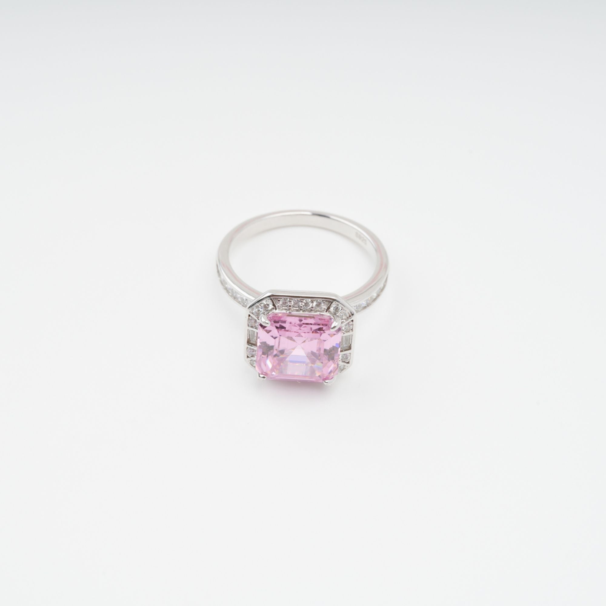 Hélène Pink Emerald Cut Zircon Gemstone Sterling Silver Ring