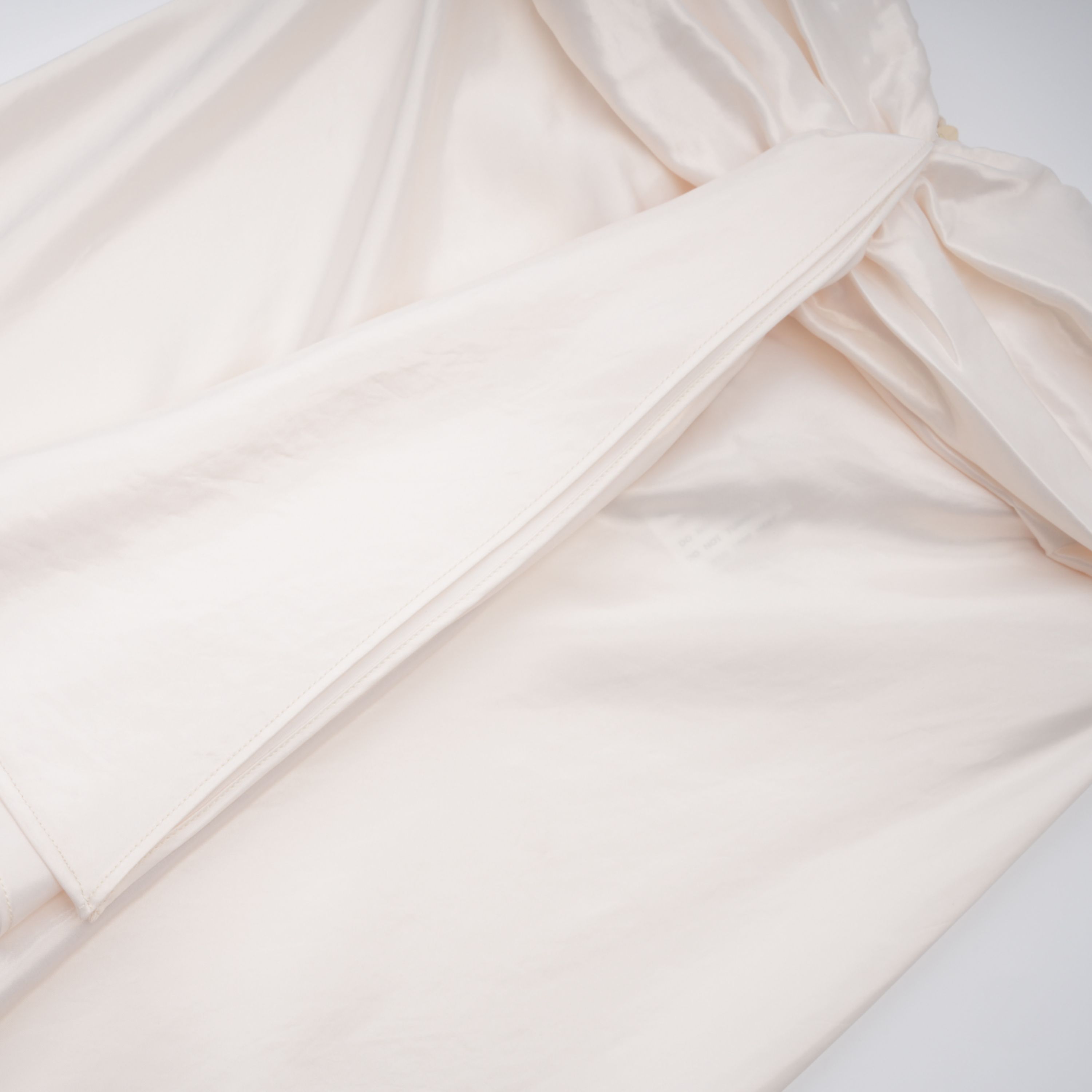 Lilla Beige Strapless Ruffled Satin Maxi Dress