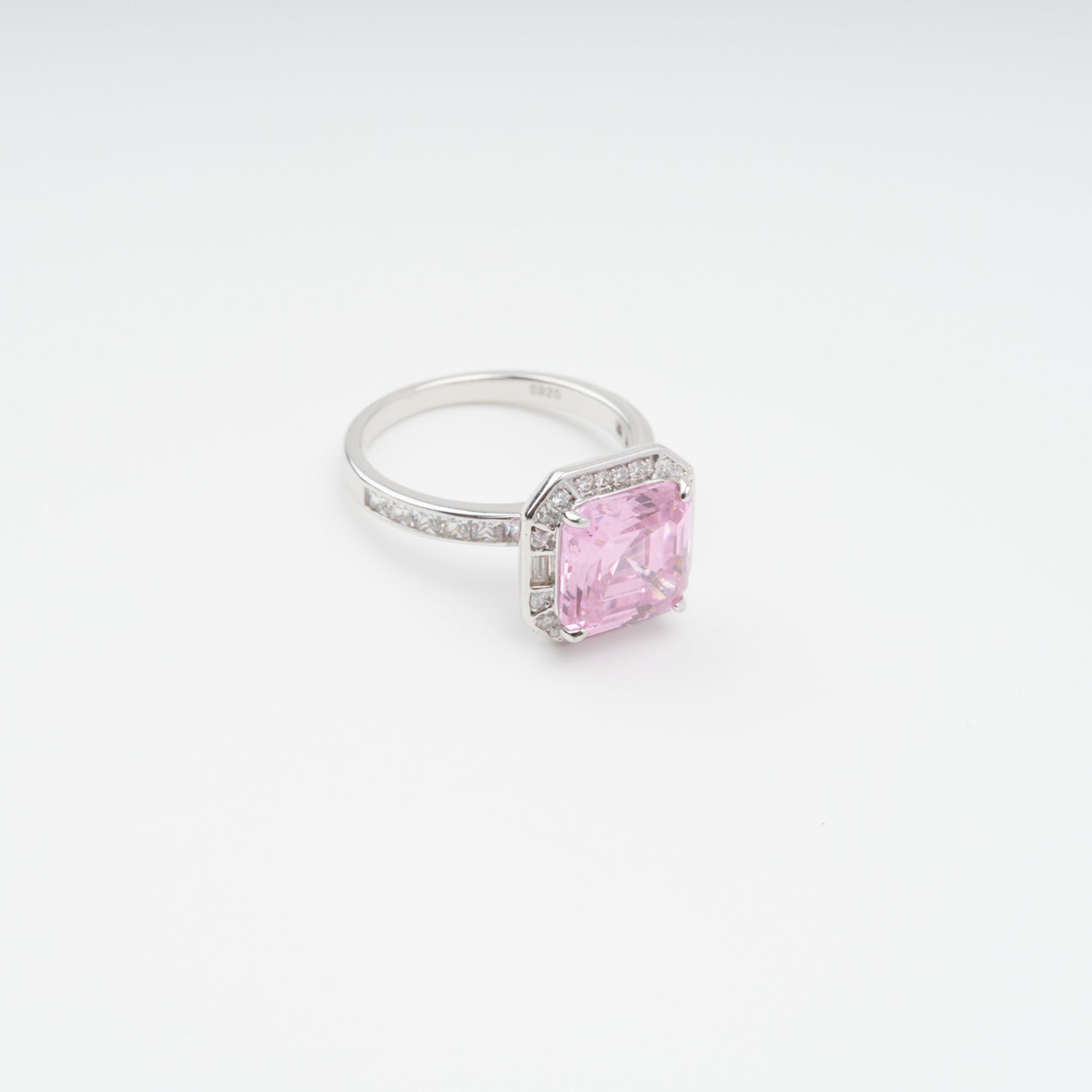 Hélène Pink Emerald Cut Zircon Gemstone Sterling Silver Ring