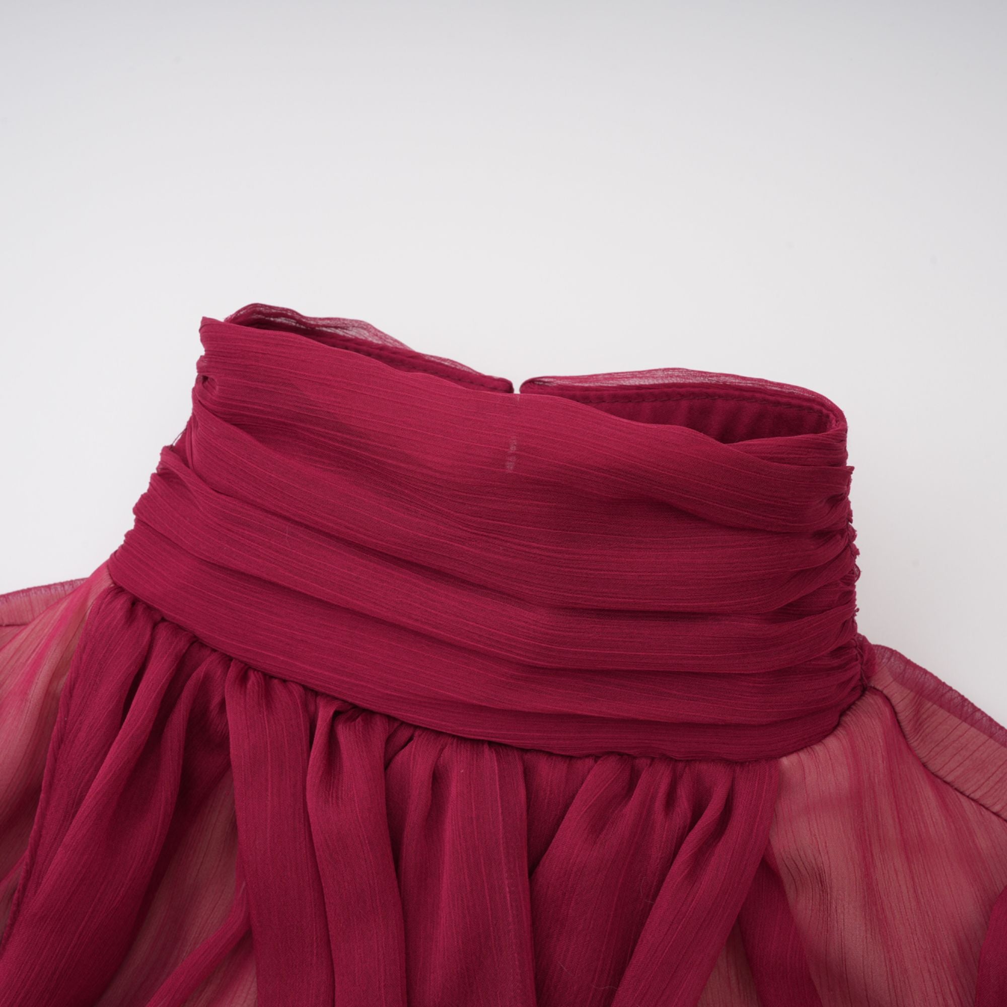 Théa Burgundy Asymmetrical Ruched Mini Dress