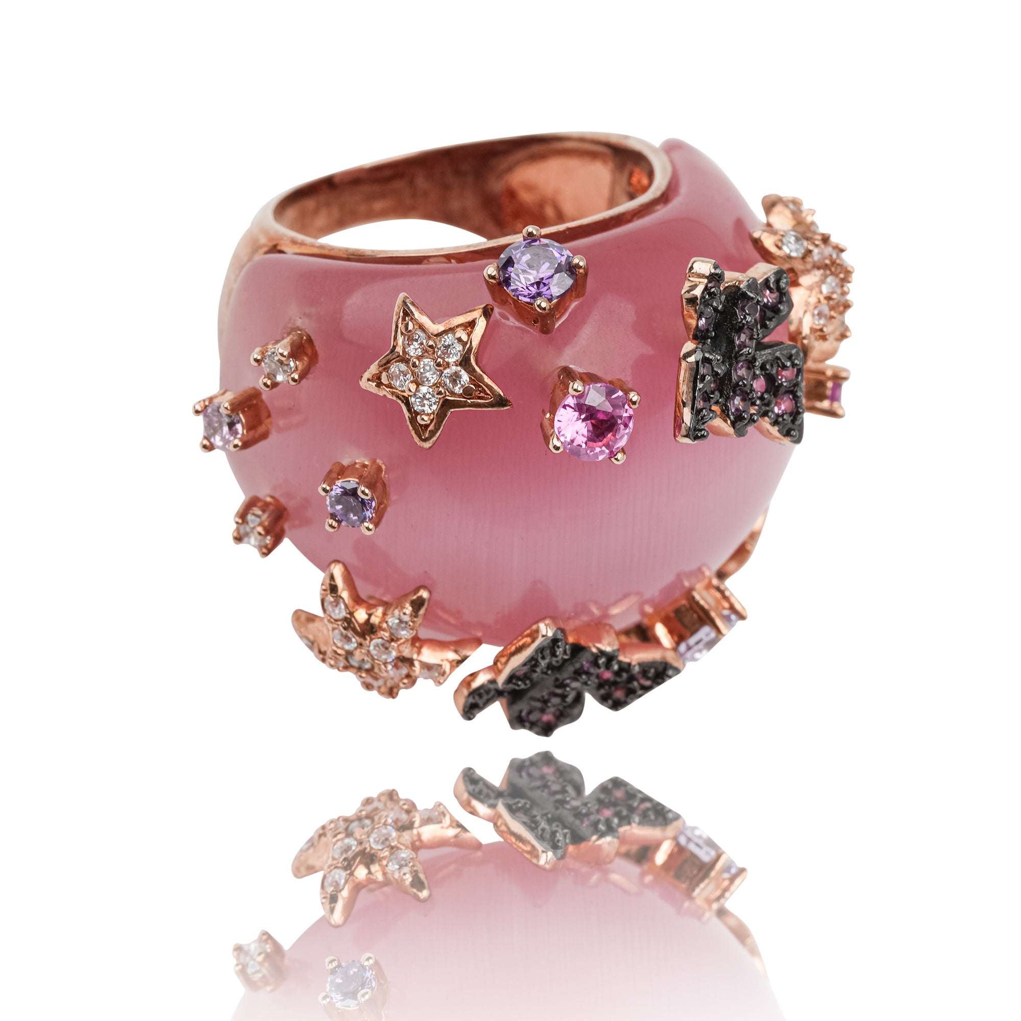 Radieuse Rosa Opal Edelsteinring mit gebogener Ecke