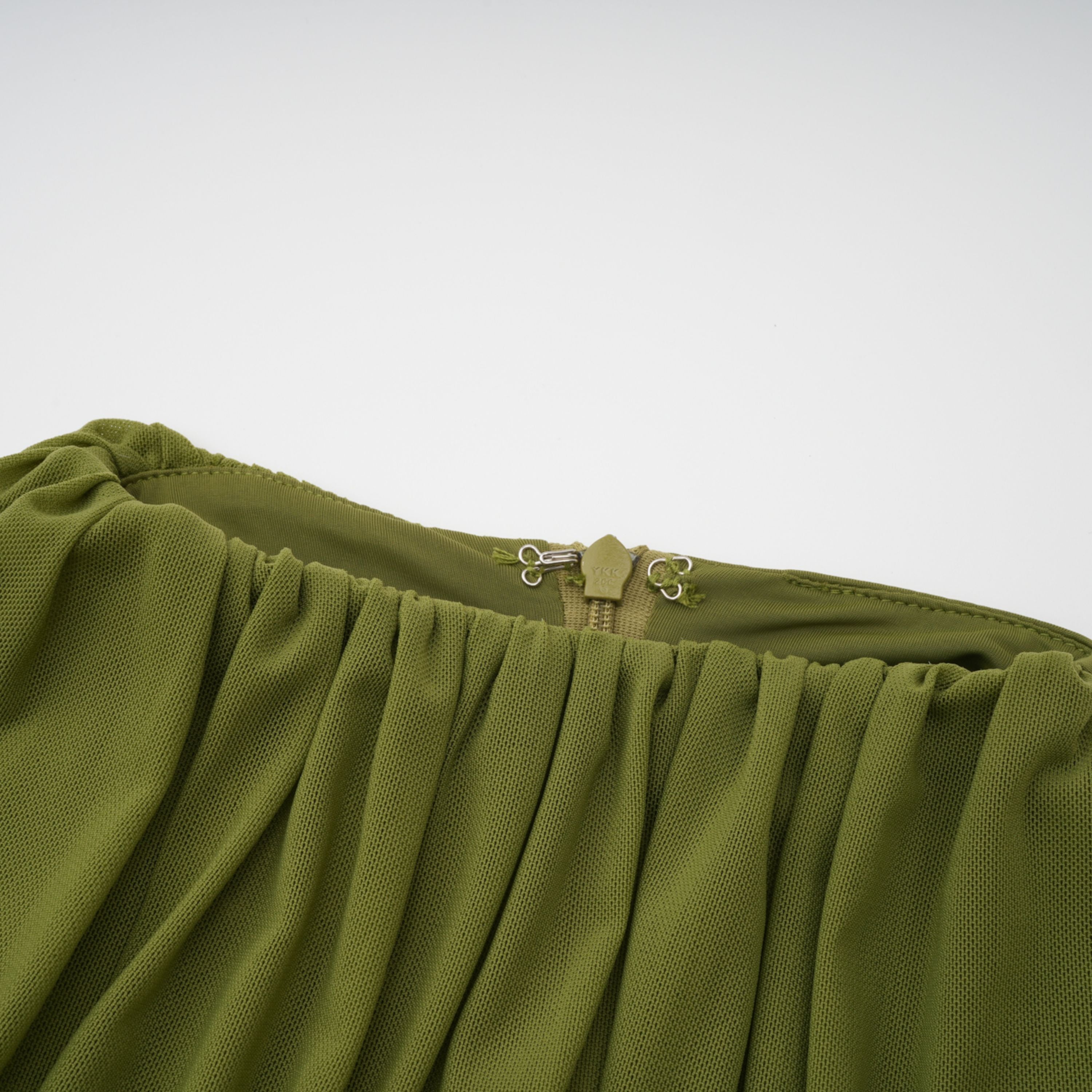 Emilia Green Asymmetrical Ribbon Draped Maxi Dress