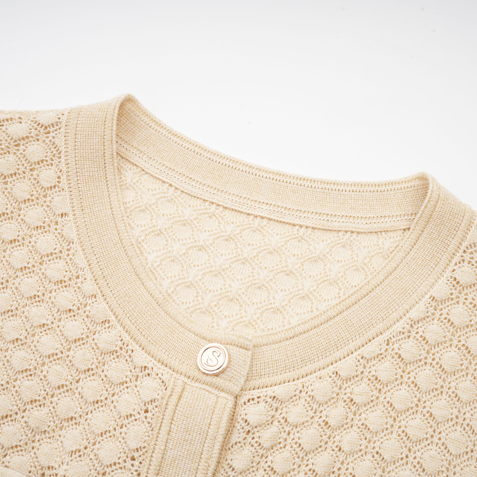 Élodie knitted long-sleeve midi dress in Neutrals