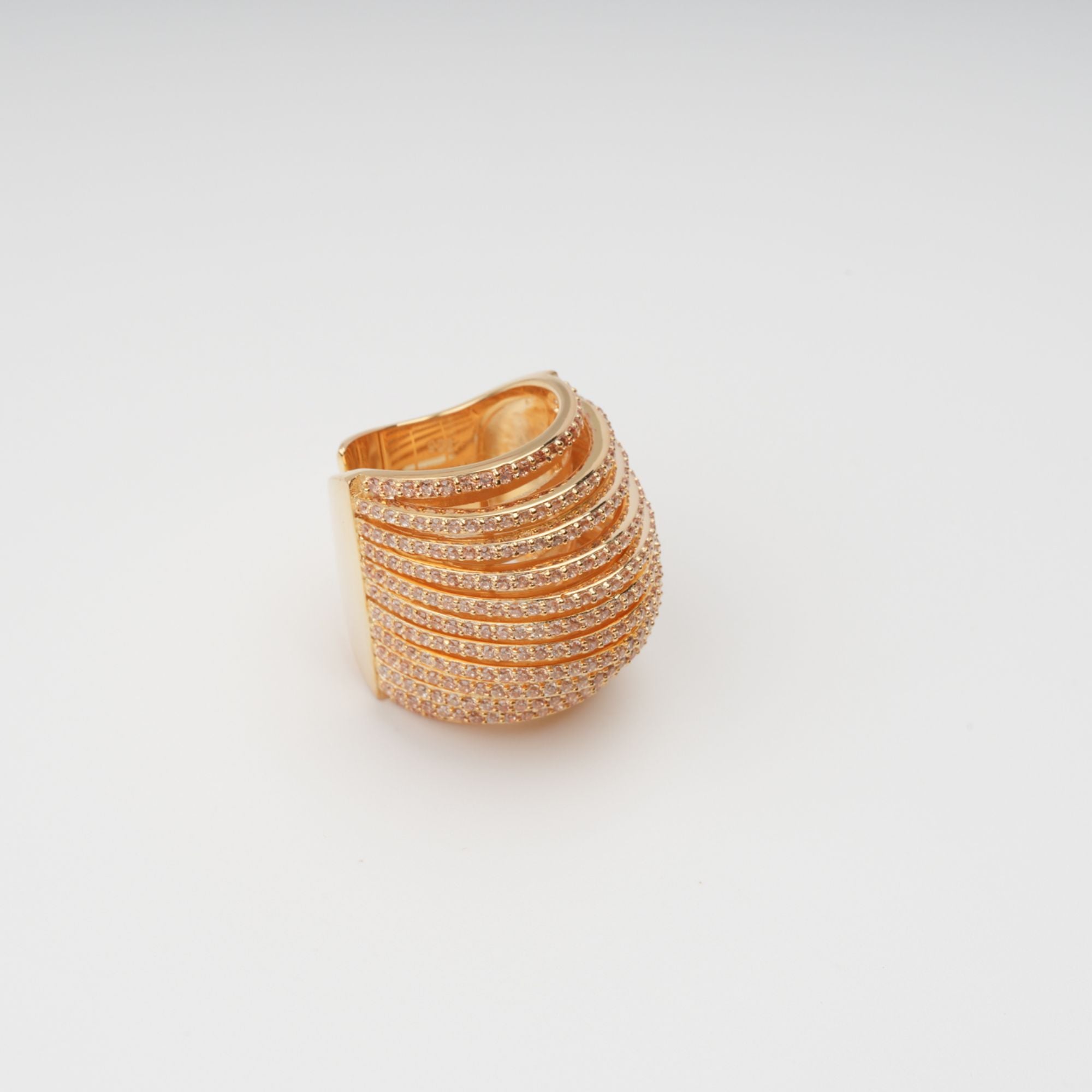 خاتم سوبرير من الفضة الإسترلينية متعدد الأشرطة قابل للتعديل باللون الذهبي