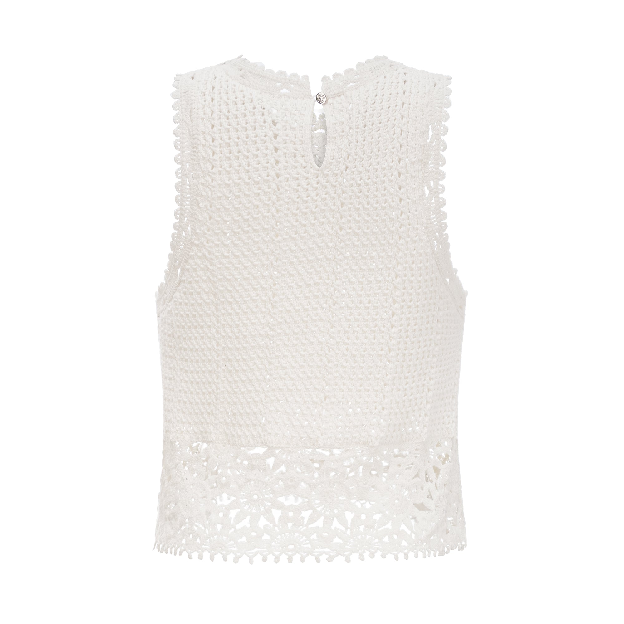 Gisèle White Floral Appliqué Crochet Knit Two-Piece Top and Shorts Set (Final Sale-US Only)