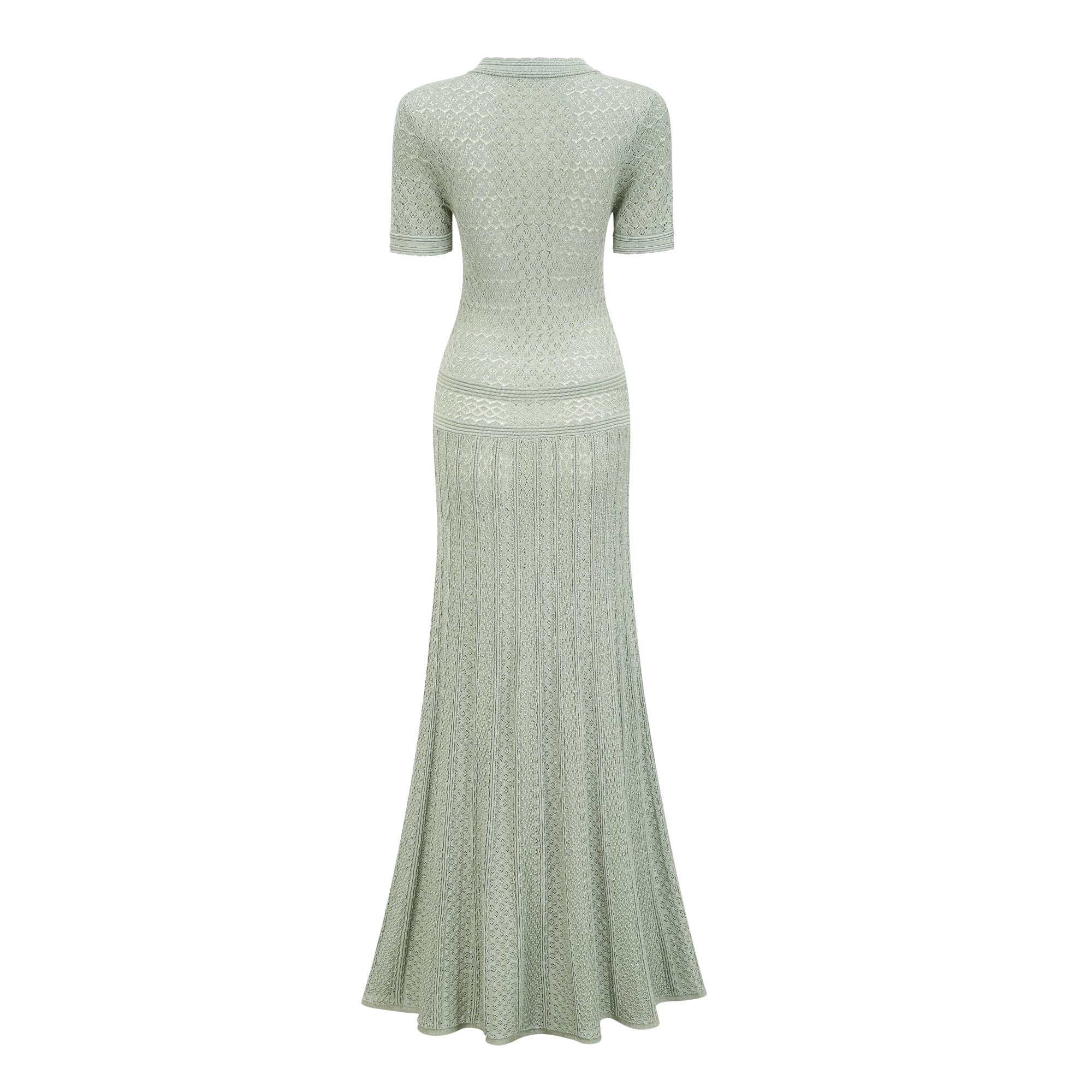 Siena green shirred crochet-knit maxi dress