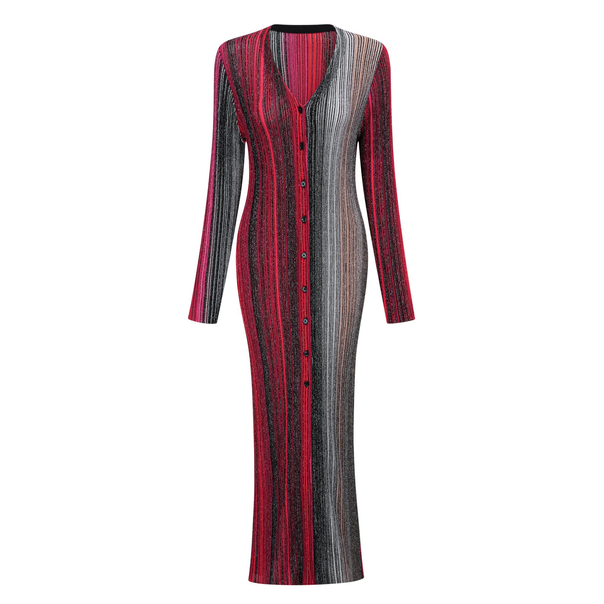 Langer Strickcardigan „Ulysse“ in Rot-Metallic (Endverkauf)