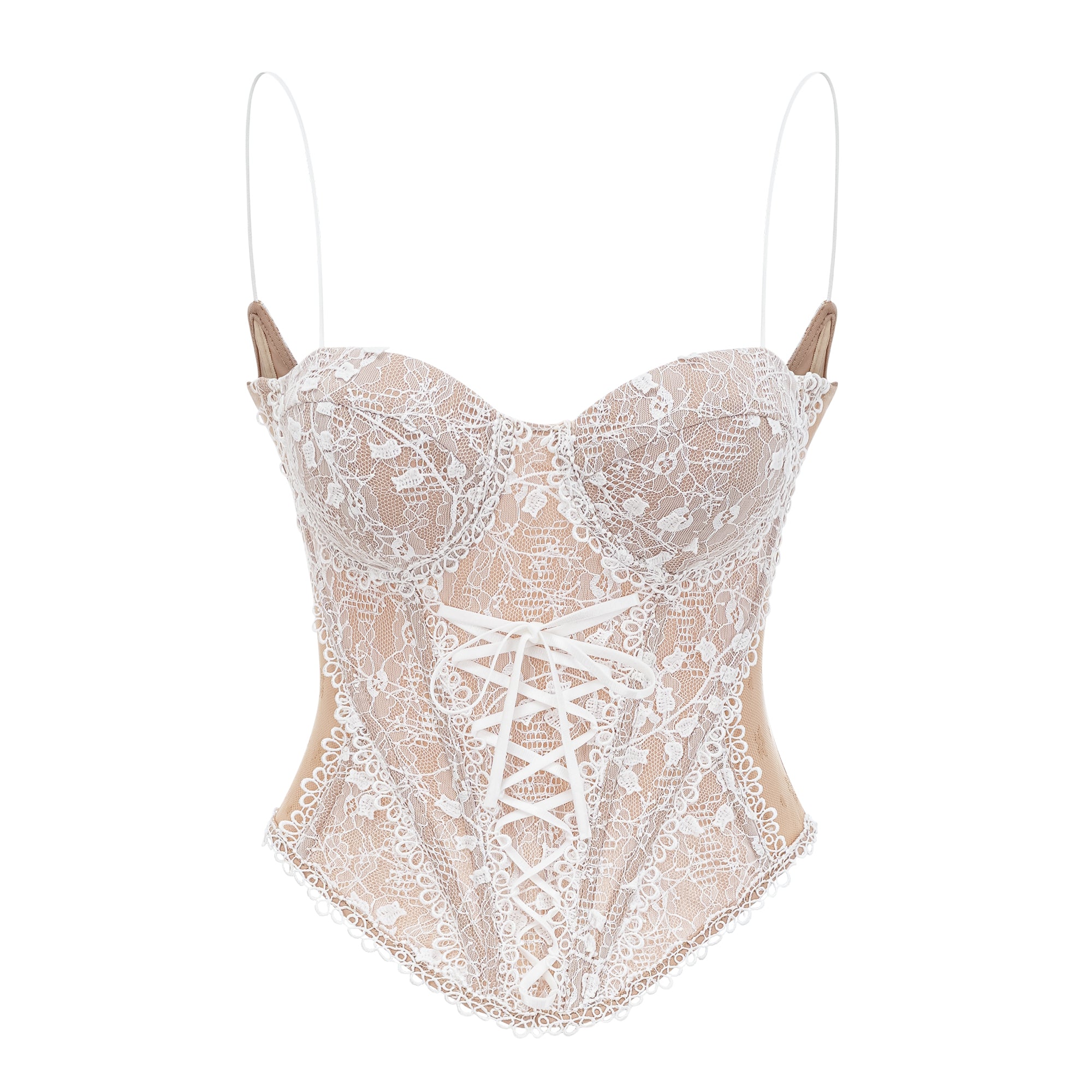 Karine Bustier-Top mit floralen Spitzeneinsätzen