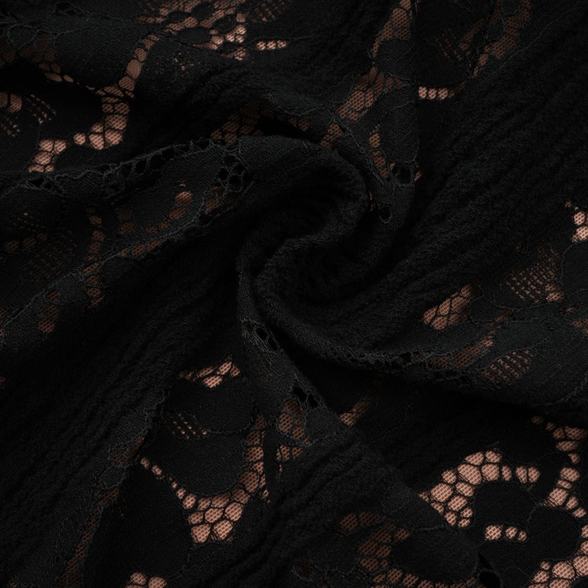 فستان إيميلين متوسط الطول بأكمام واسعة من الدانتيل مزين بالزهور باللون الأسود