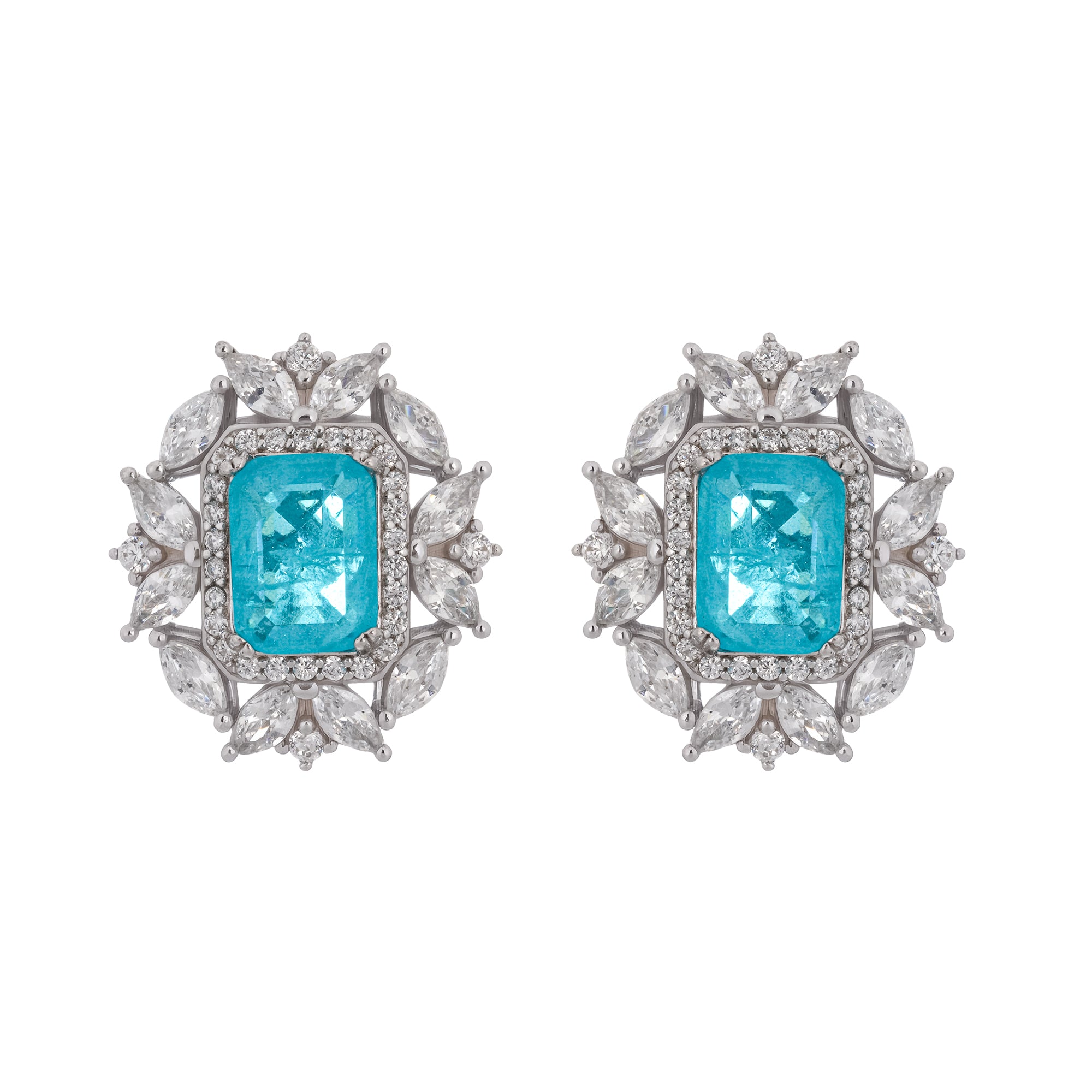 أقراط كايسو من الفضة الإسترلينية مرصعة بأحجار كريمة من أحجار الأكوامارين وقطع الزمرد