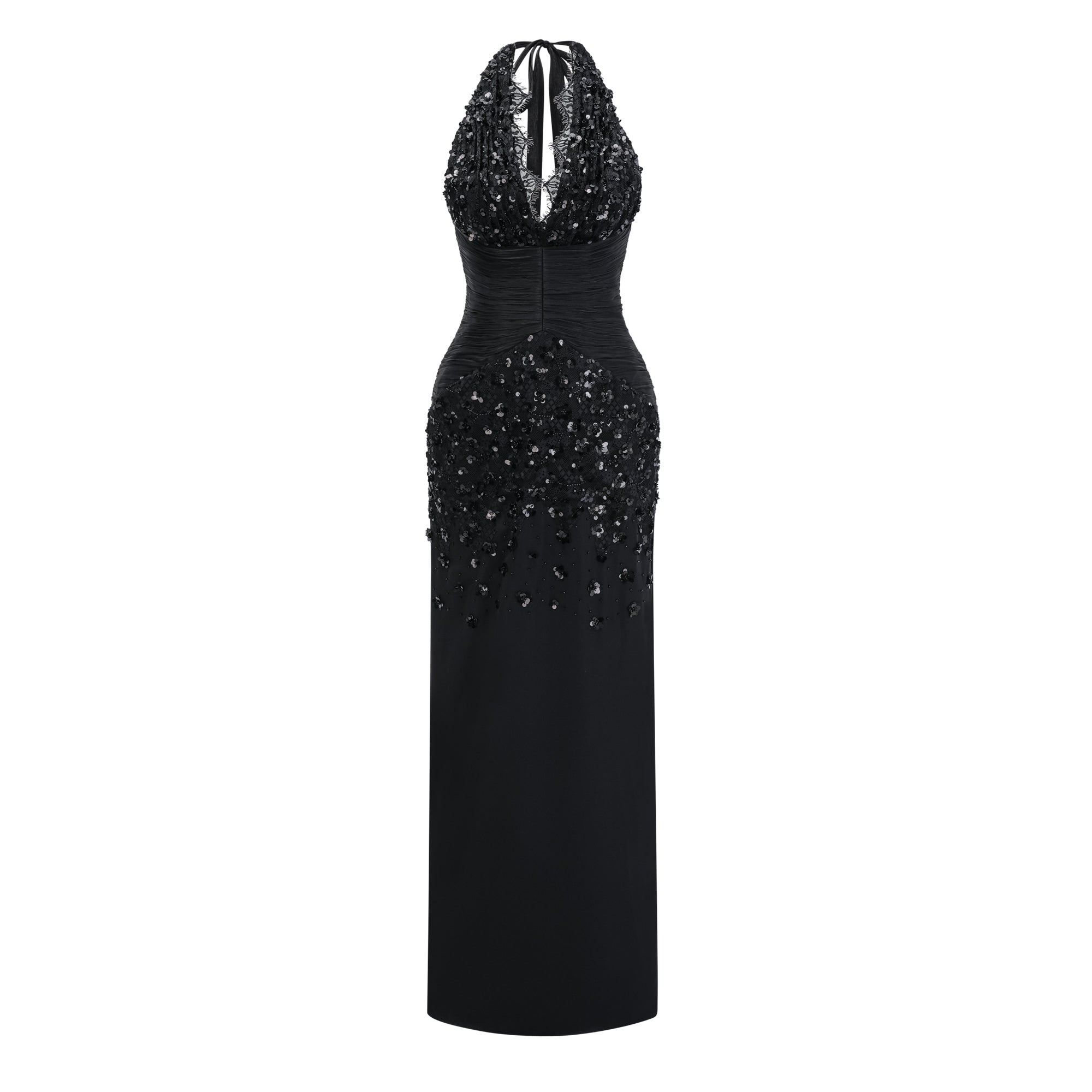 Robe longue corsetée à dos nu et ornements, Siphokazi, noire