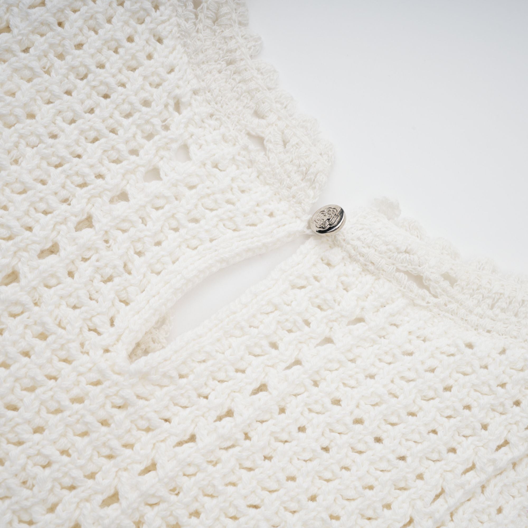 Gisèle White Floral Appliqué Crochet Knit Two-Piece Top and Shorts Set (Final Sale-US Only)