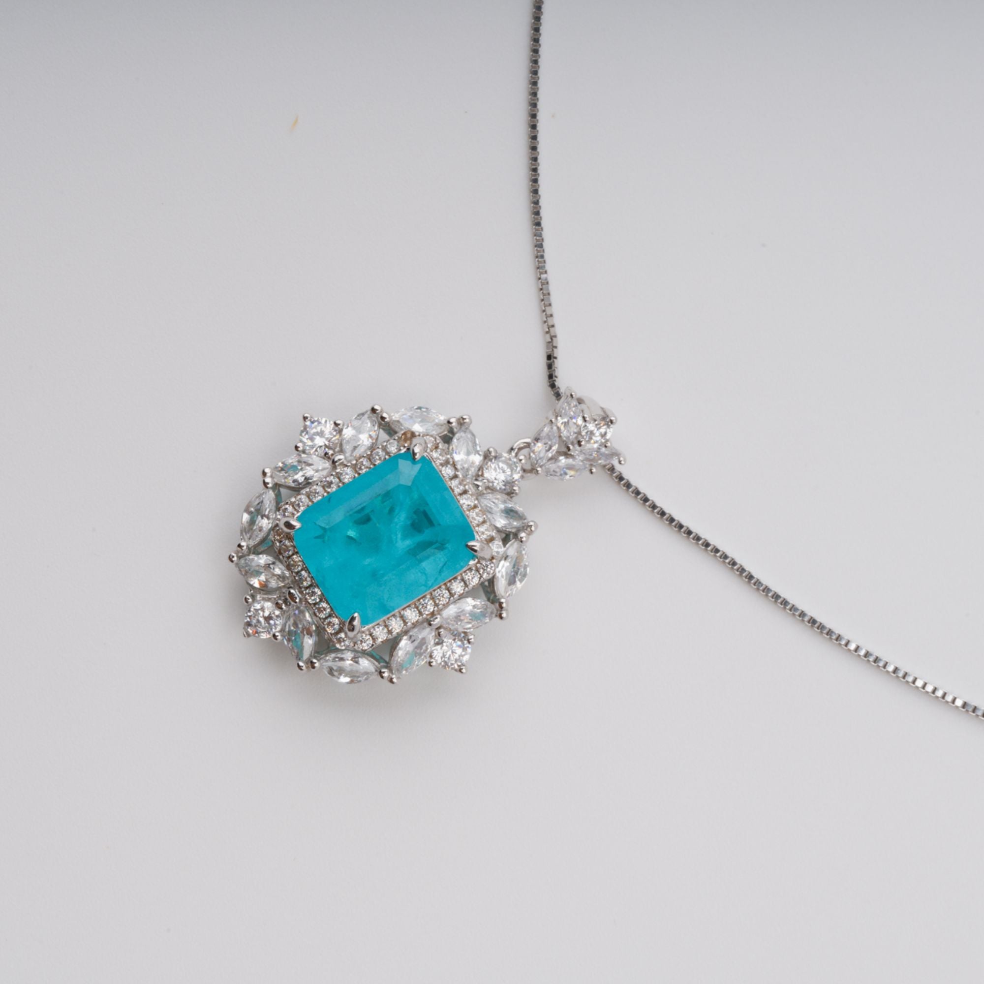 Anneli Aquamarin Blumen Edelstein Anhänger Sterling Silber Halskette