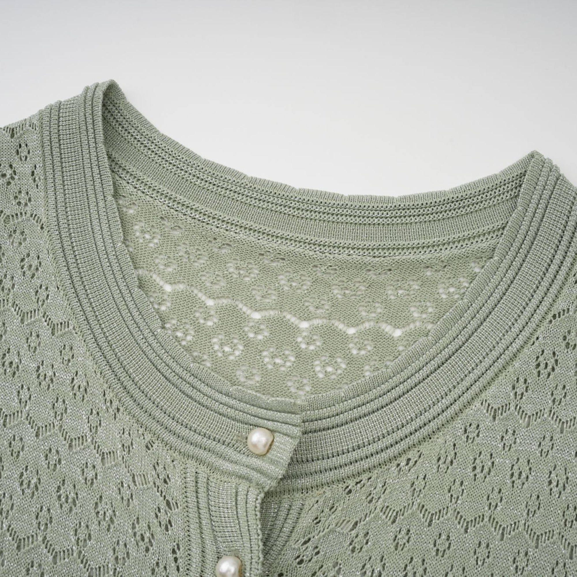 Siena green shirred crochet-knit maxi dress